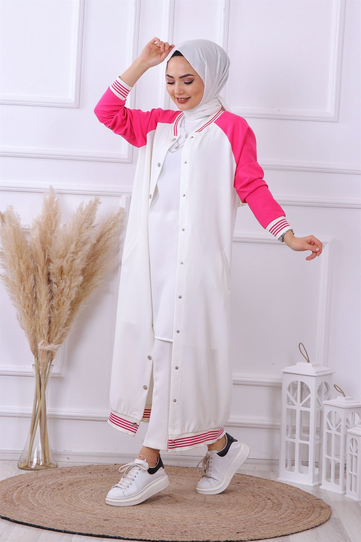 Çıt Çıt Model Ekru Kolları Fuşya Hırka