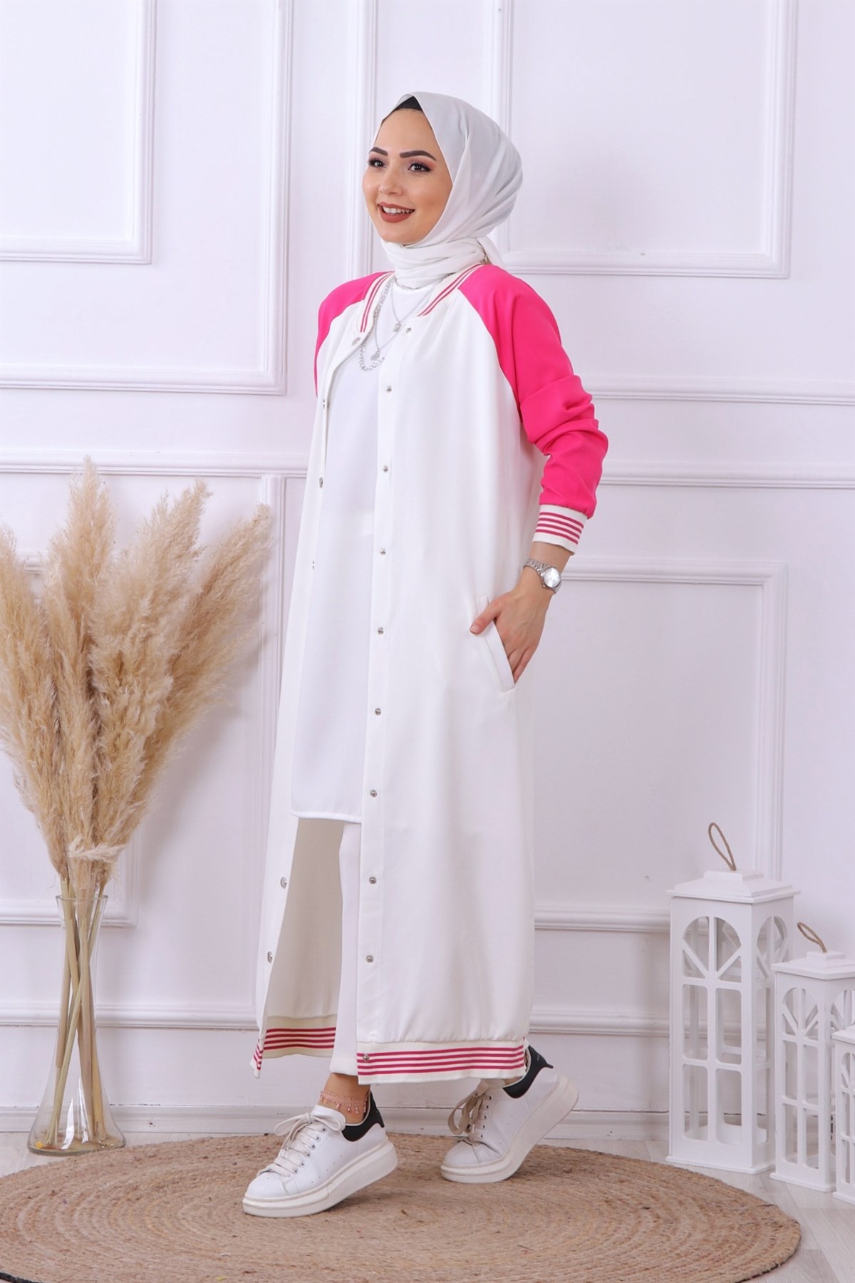 Çıt Çıt Model Ekru Kolları Fuşya Hırka