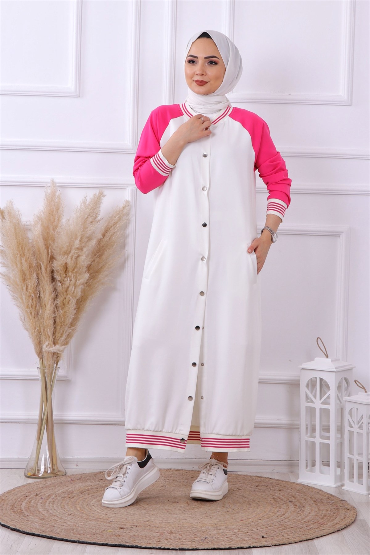 Çıt Çıt Model Ekru Kolları Fuşya Hırka