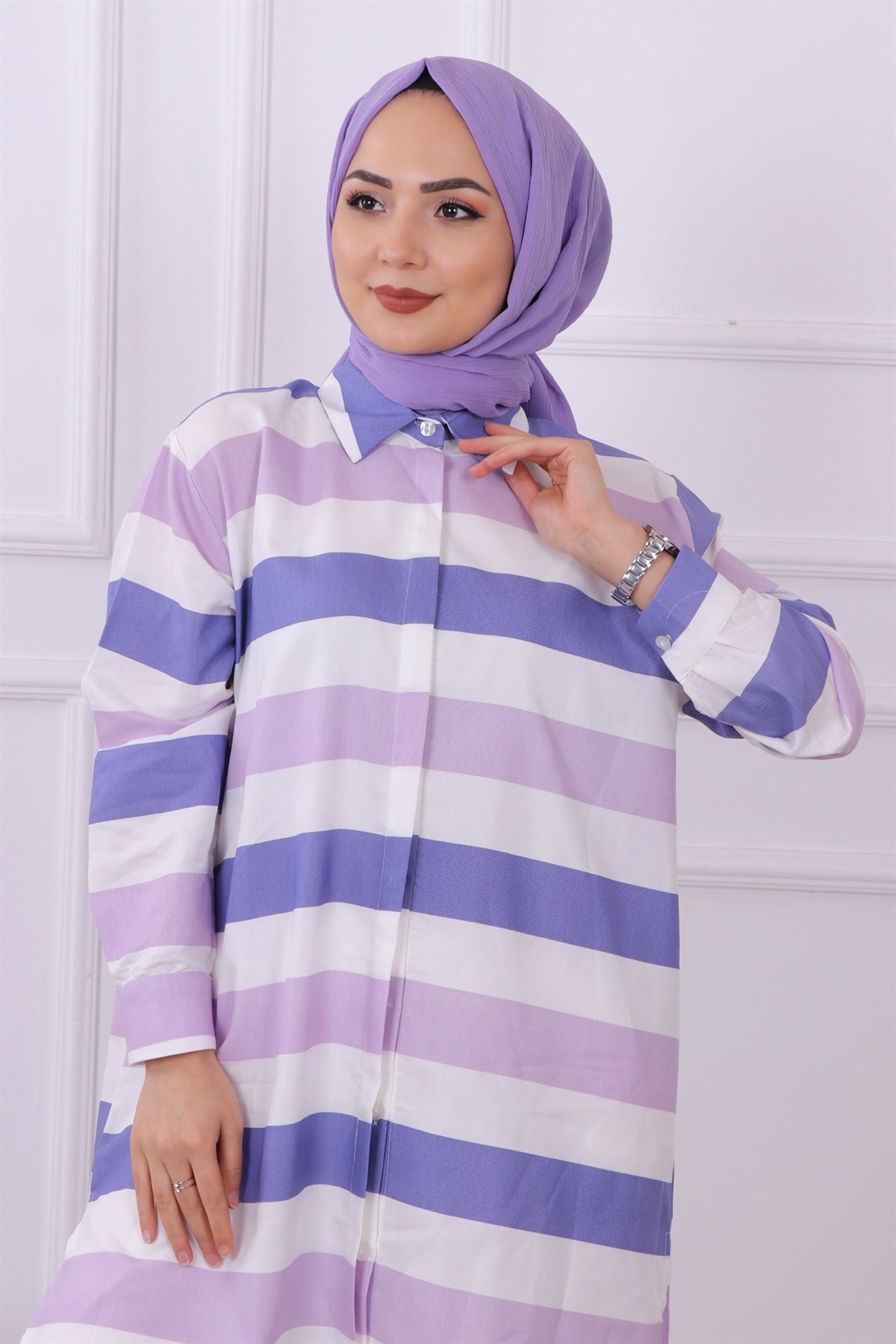 Çizgili Tunik Lila