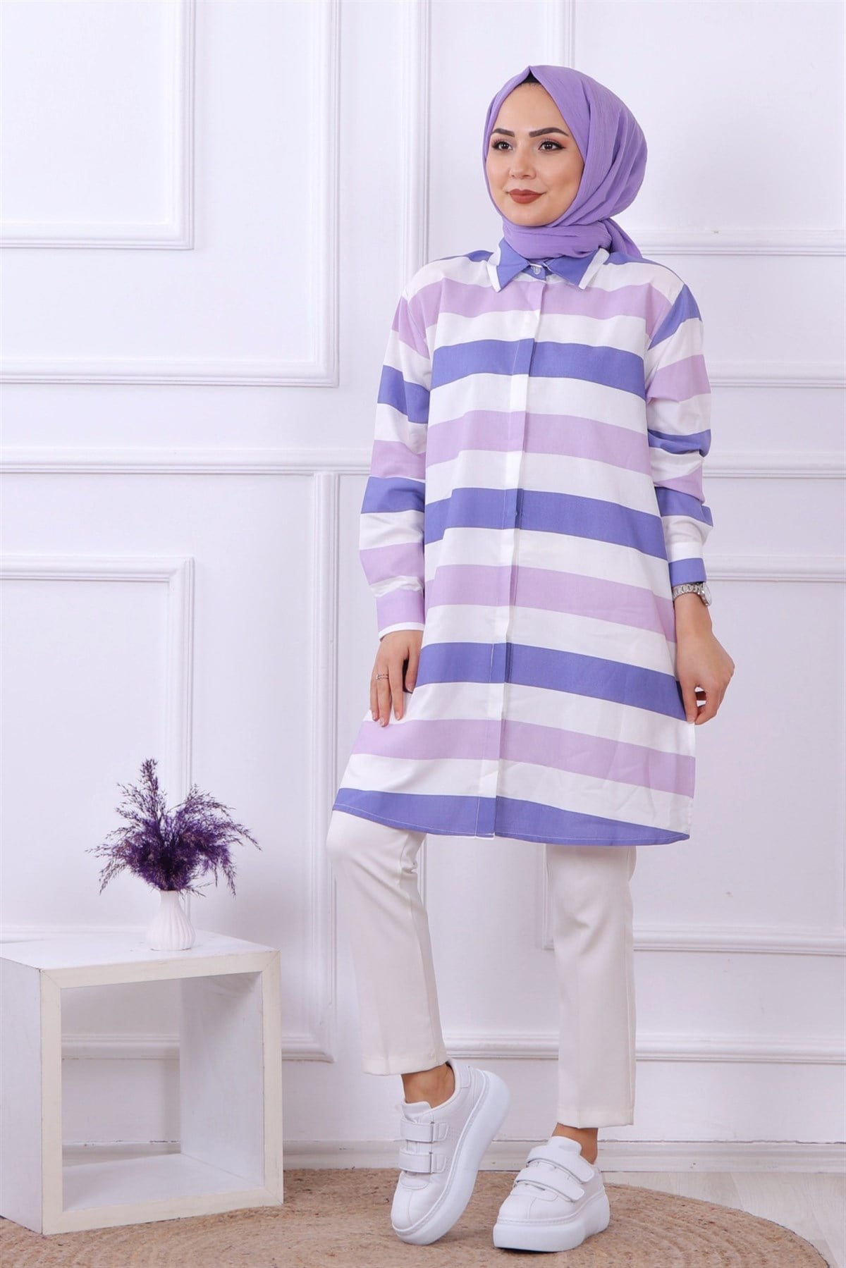 Çizgili Tunik Lila