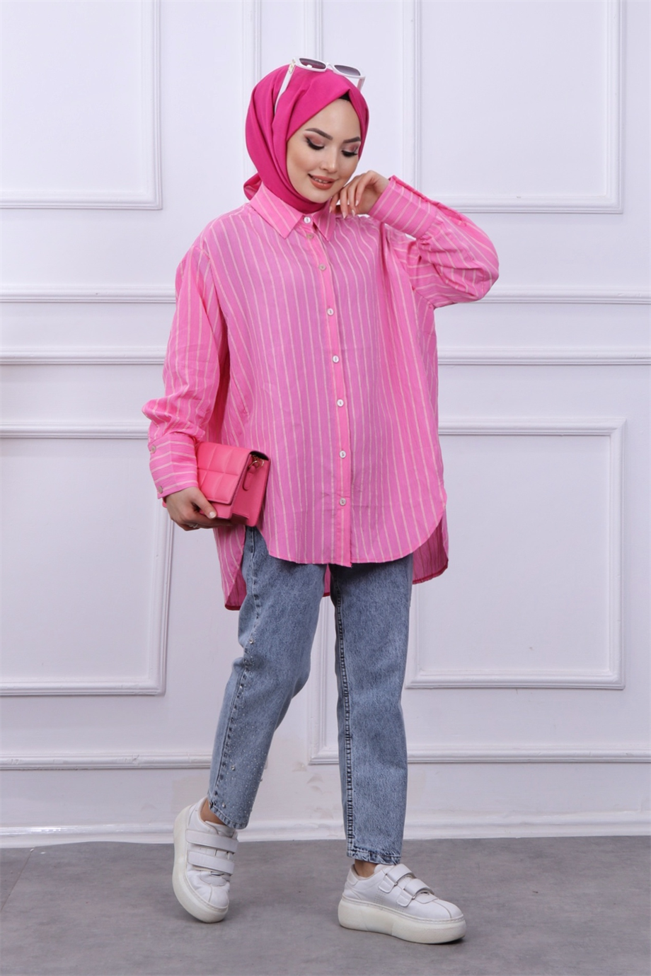 Çizgili Tunik Pembe 