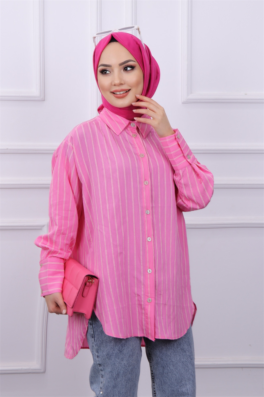 Çizgili Tunik Pembe 