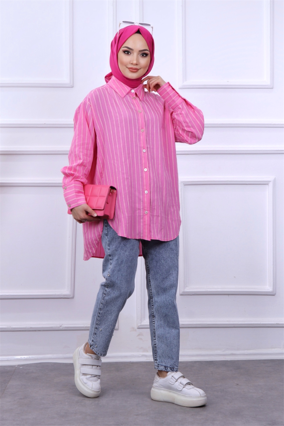 Çizgili Tunik Pembe 
