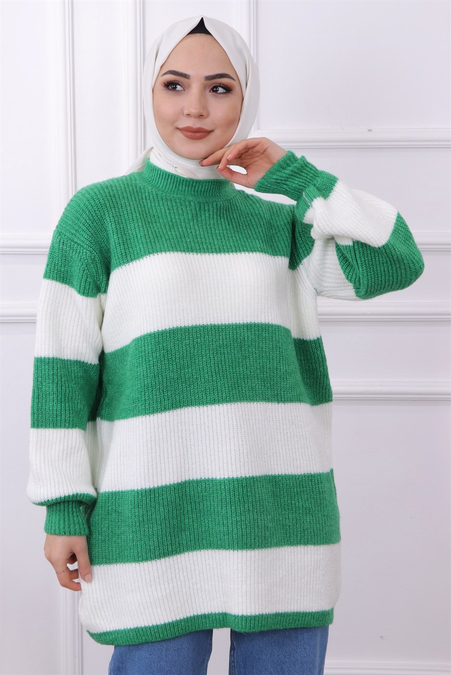 Çizgili Tunik Yeşil Beyaz