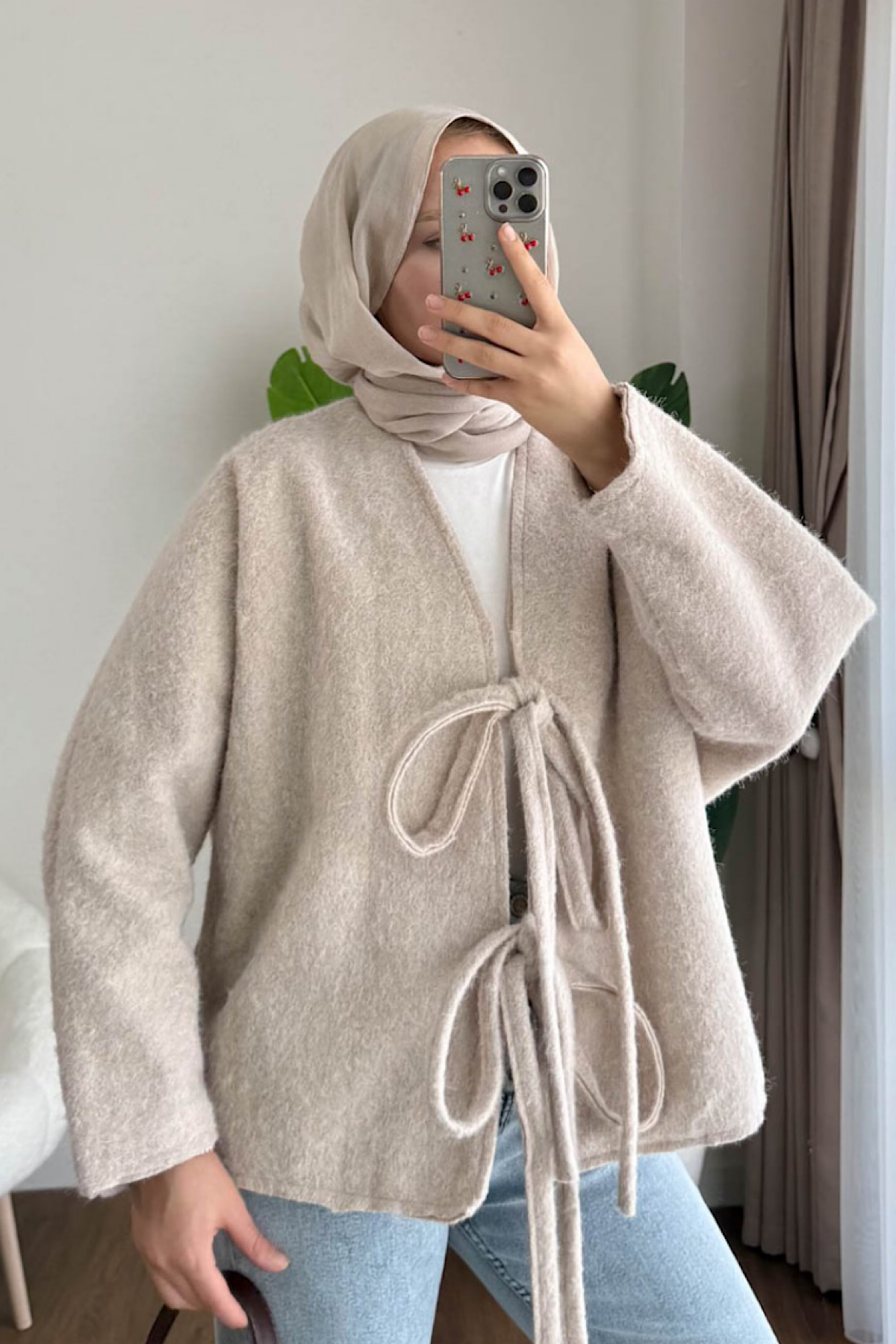 Önü Bağcıklı Kaşmir Ceket Bej