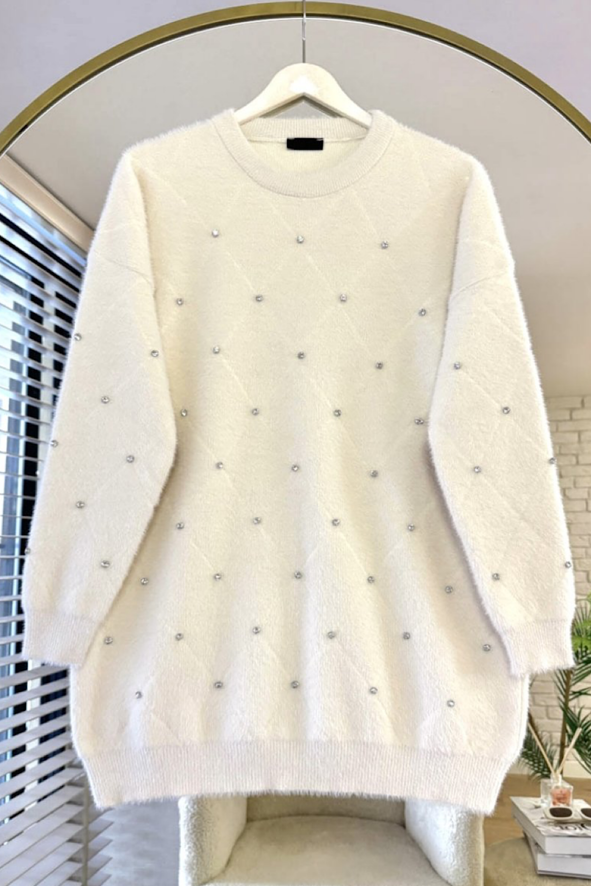 Taşlı Yumoş Tunik KremDubaiShowroomÜST GİYİM25182