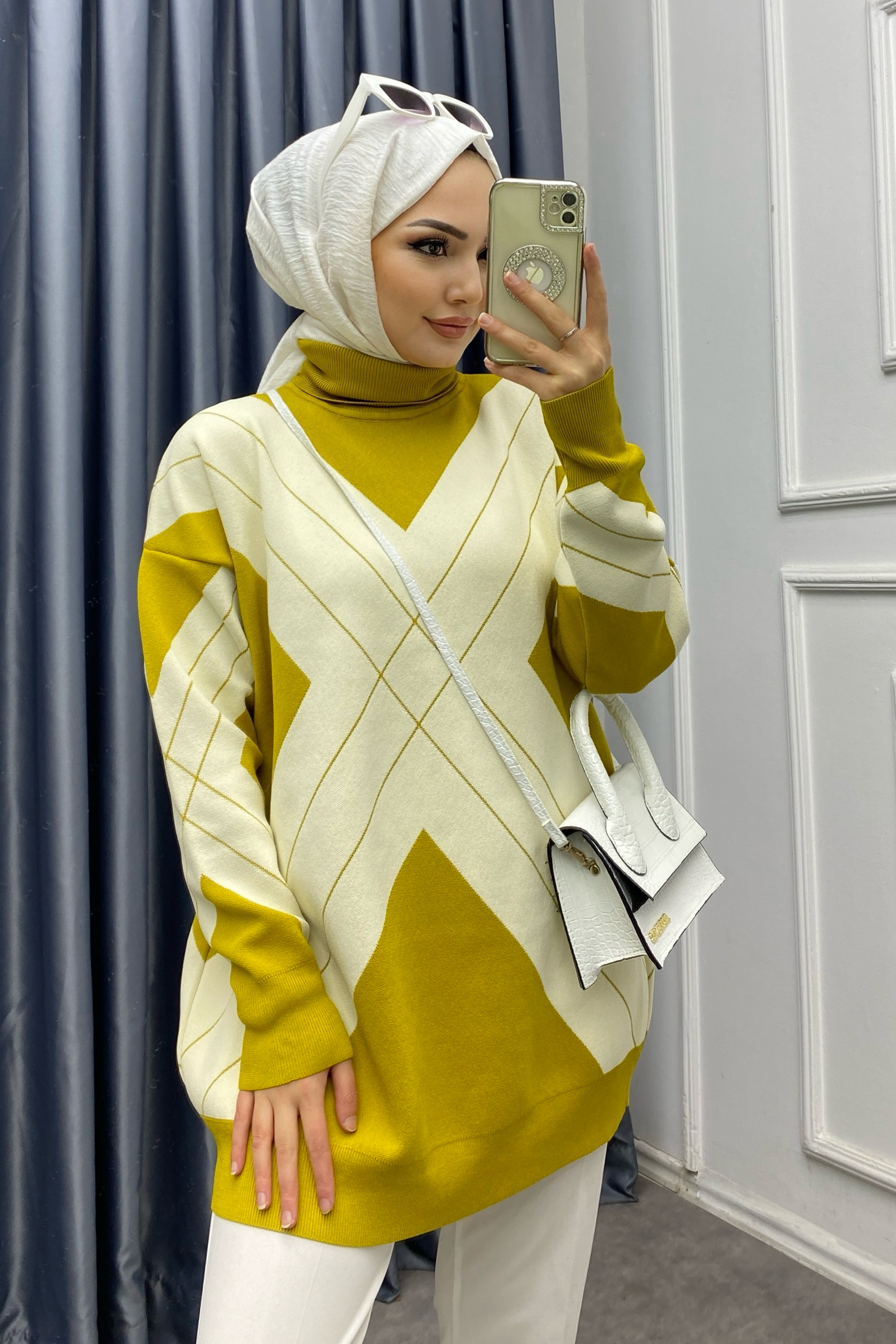 Degaje Yaka Tunik Yağ Yeşili