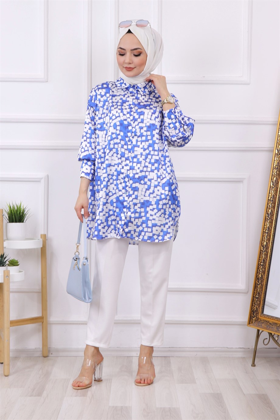 Desenli Saten Tunik 