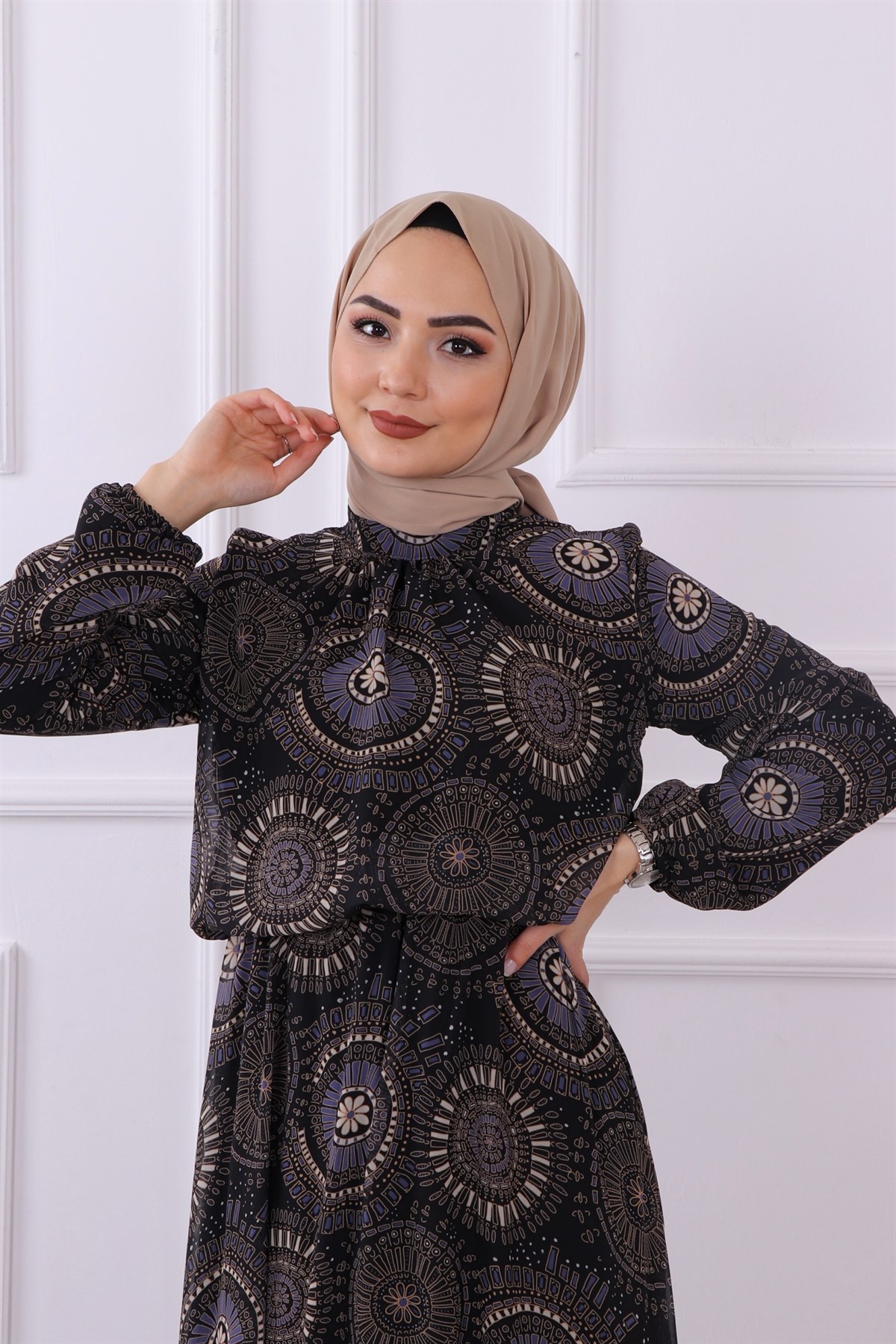 Gmzmm Desenli Şifon Elbise