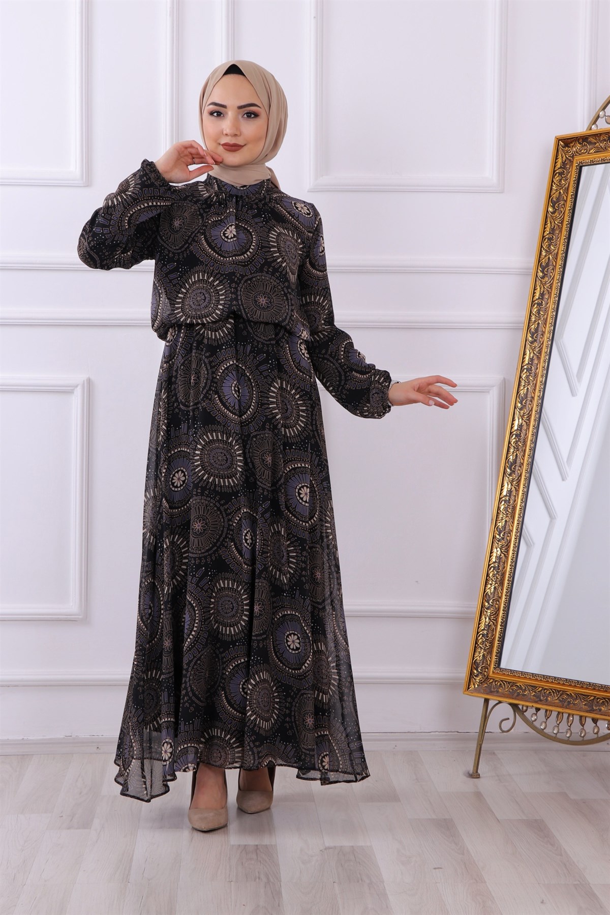 Gmzmm Desenli Şifon Elbise