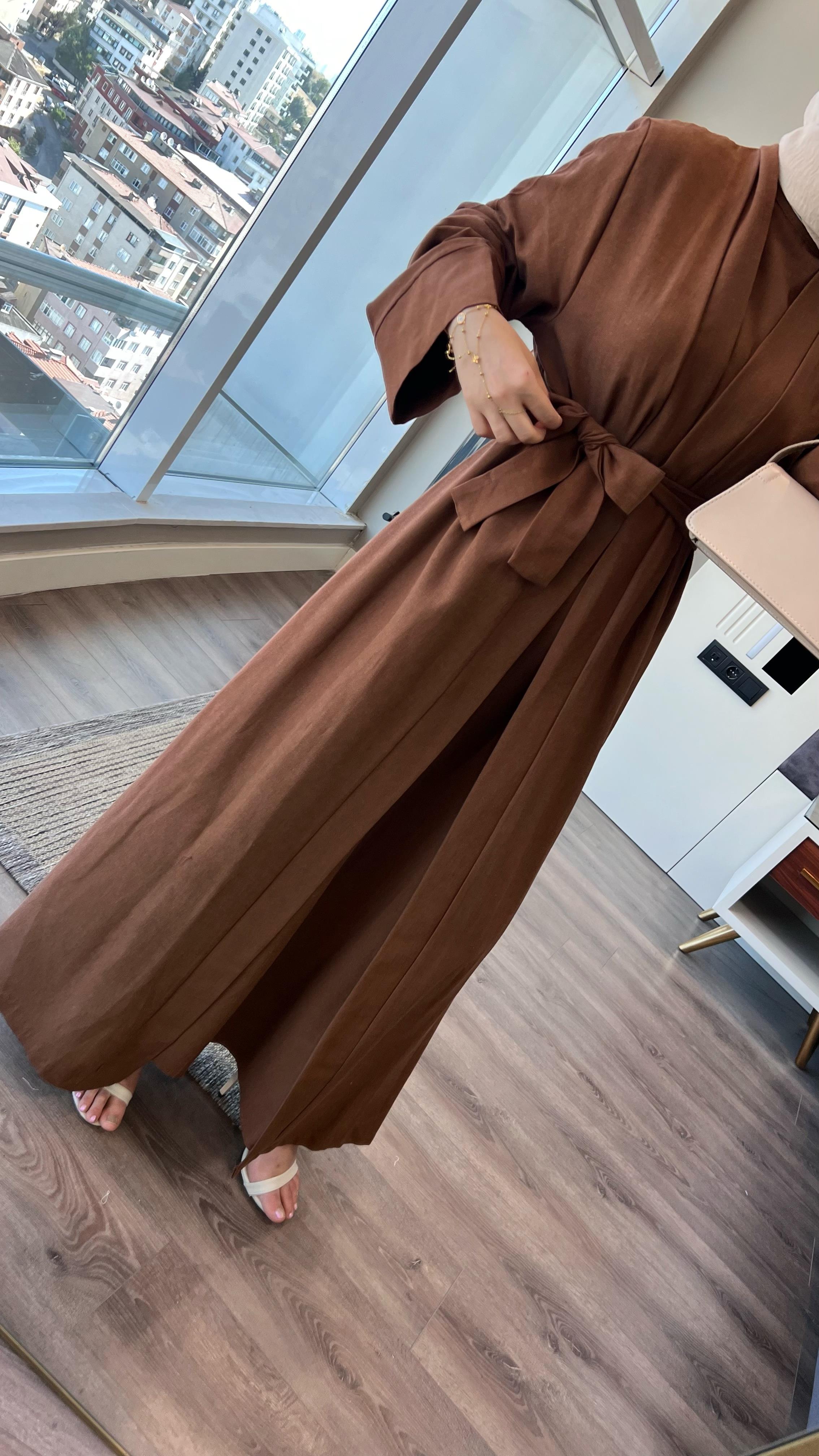 İçi Sıfır Kol İkili Abaya Takım Tarçın