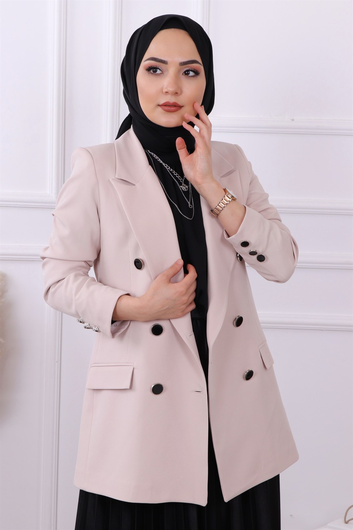 Düğme Detaylı Ceket Taş