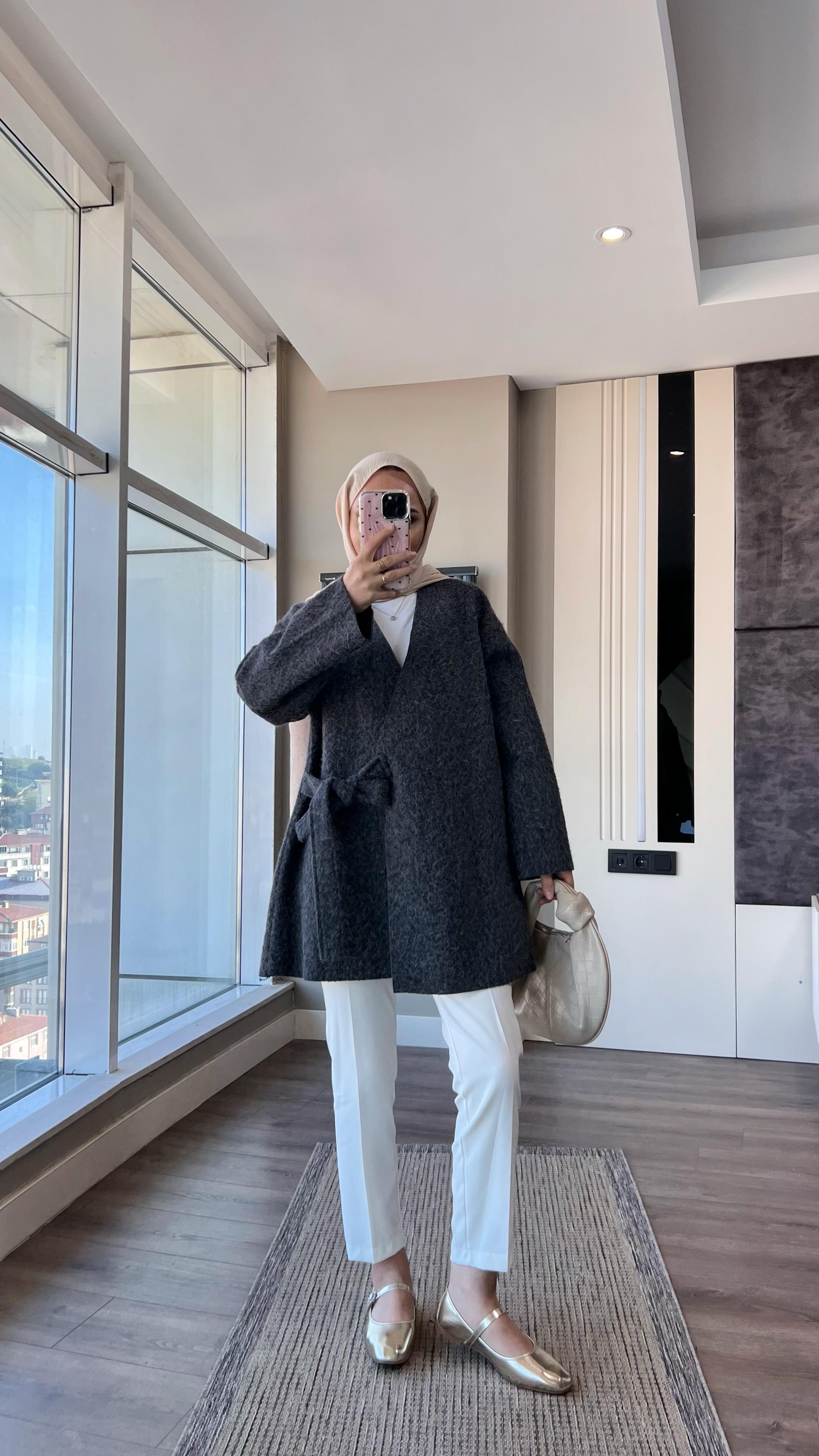 İçten Bağlamalı Buklet Hırka Antrasit