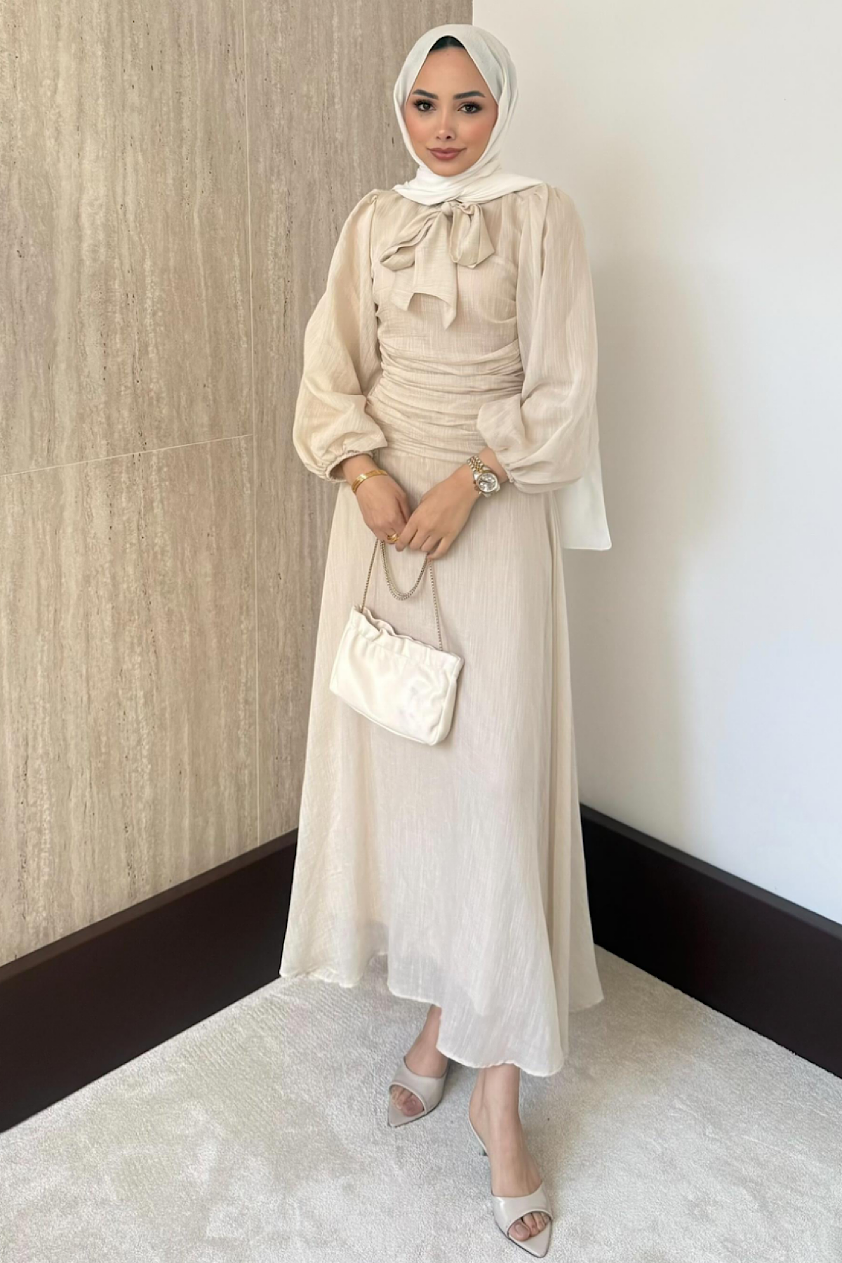 Belden Oturtmalı Elbise Taş