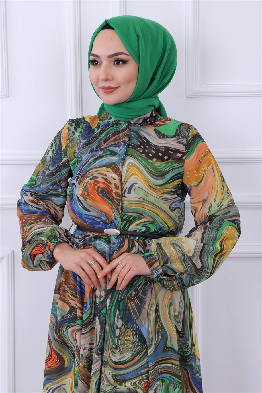 Ebru Desen Elbise Yeşil