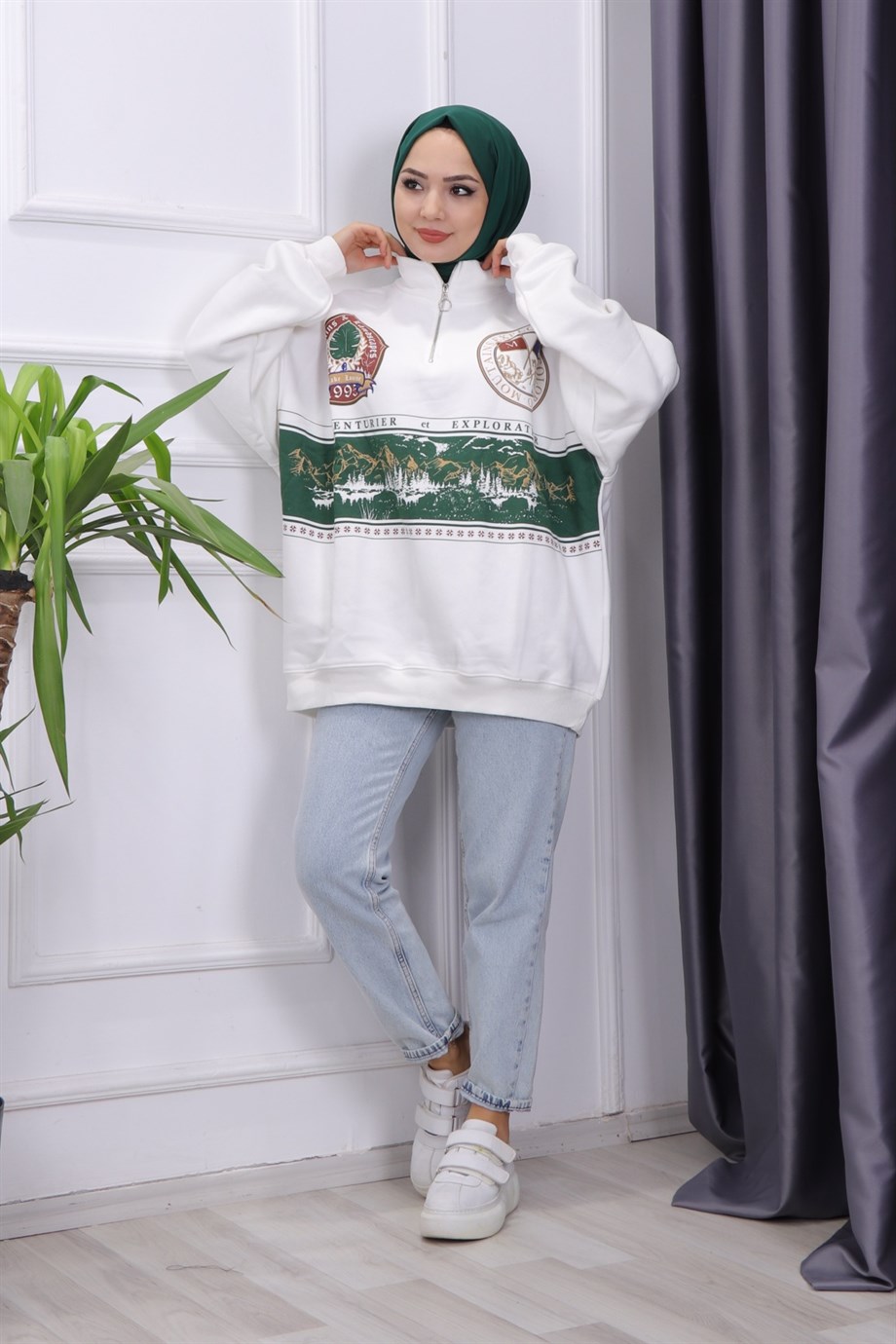 Fermuar Detay Şardonlu Sweat