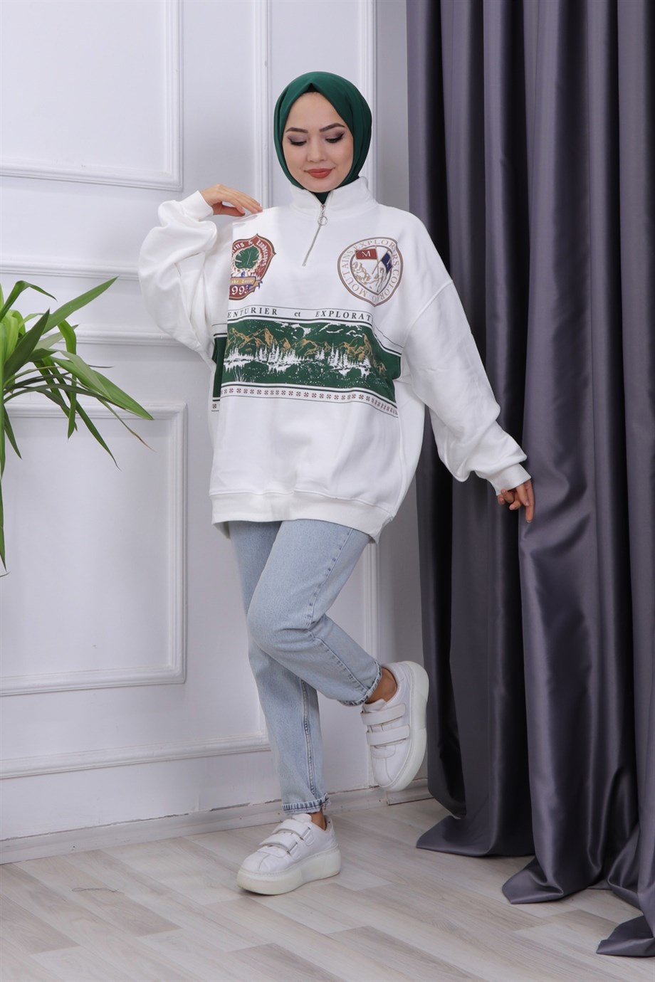 Fermuar Detay Şardonlu Sweat