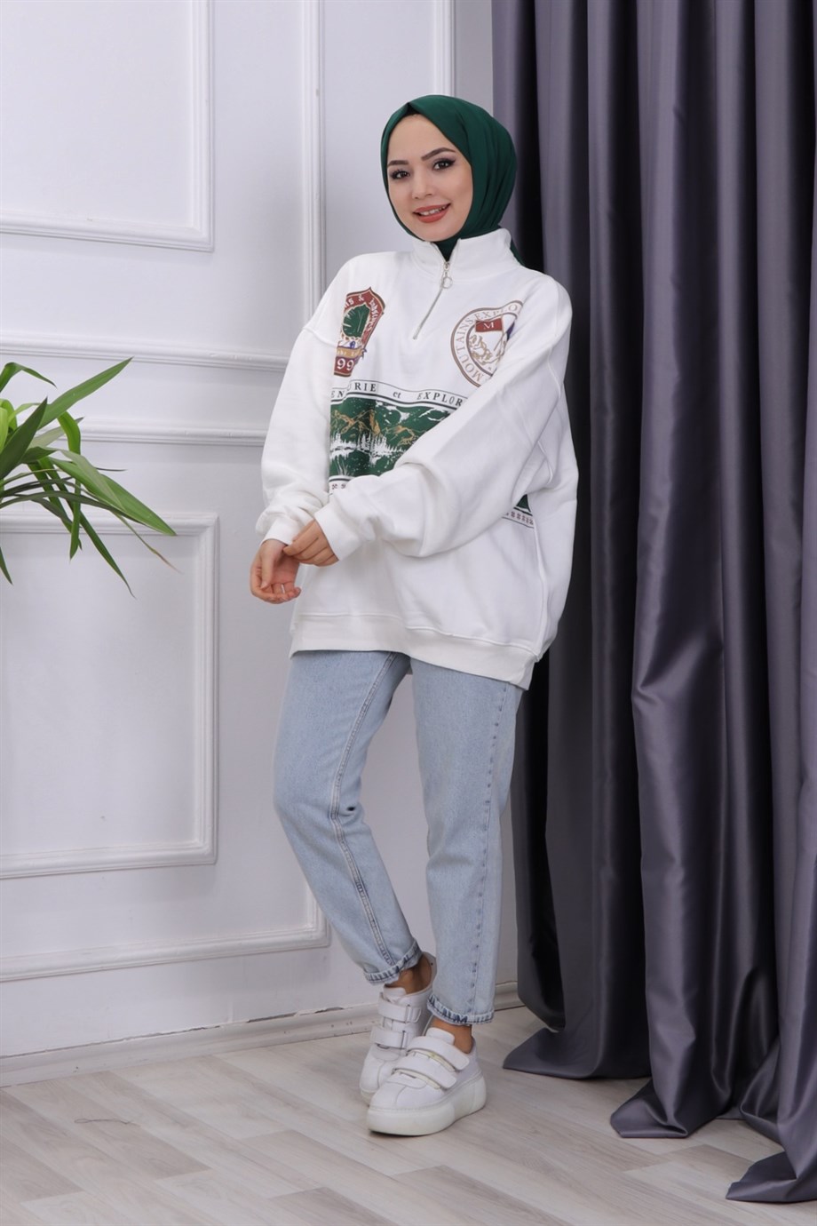 Fermuar Detay Şardonlu Sweat