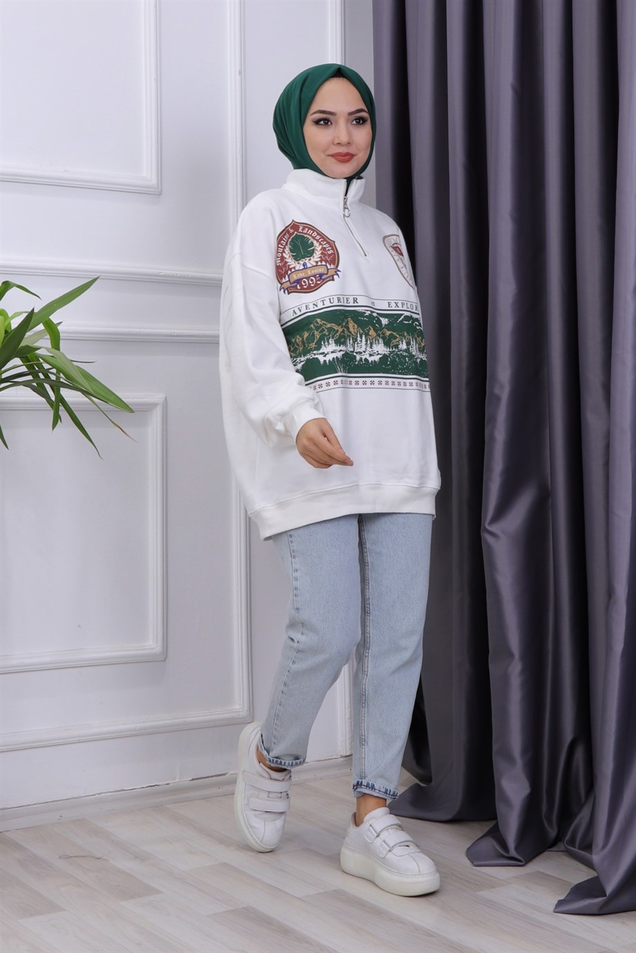 Fermuar Detay Şardonlu Sweat