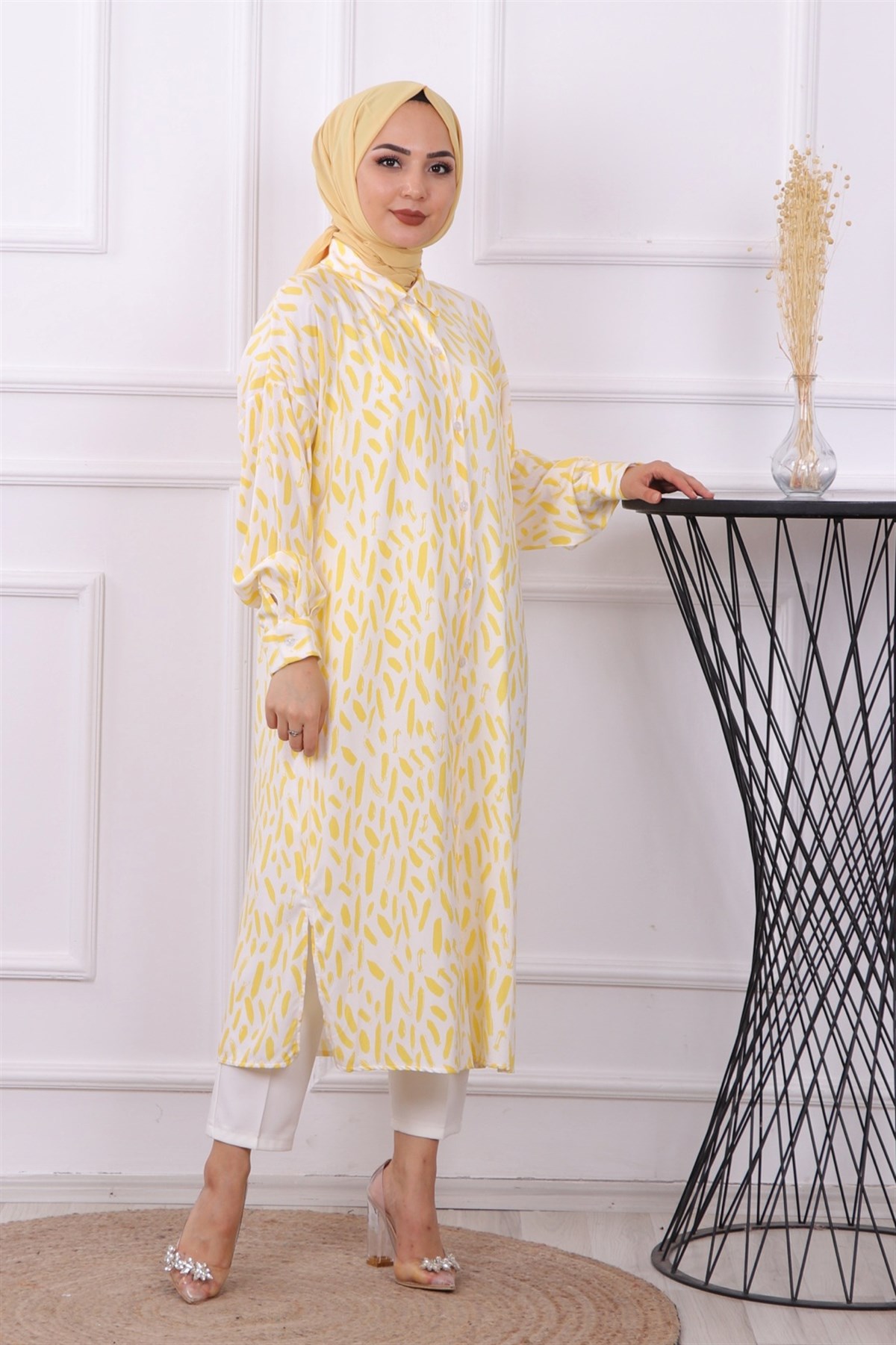 Fırça Desen Tunik Sarı