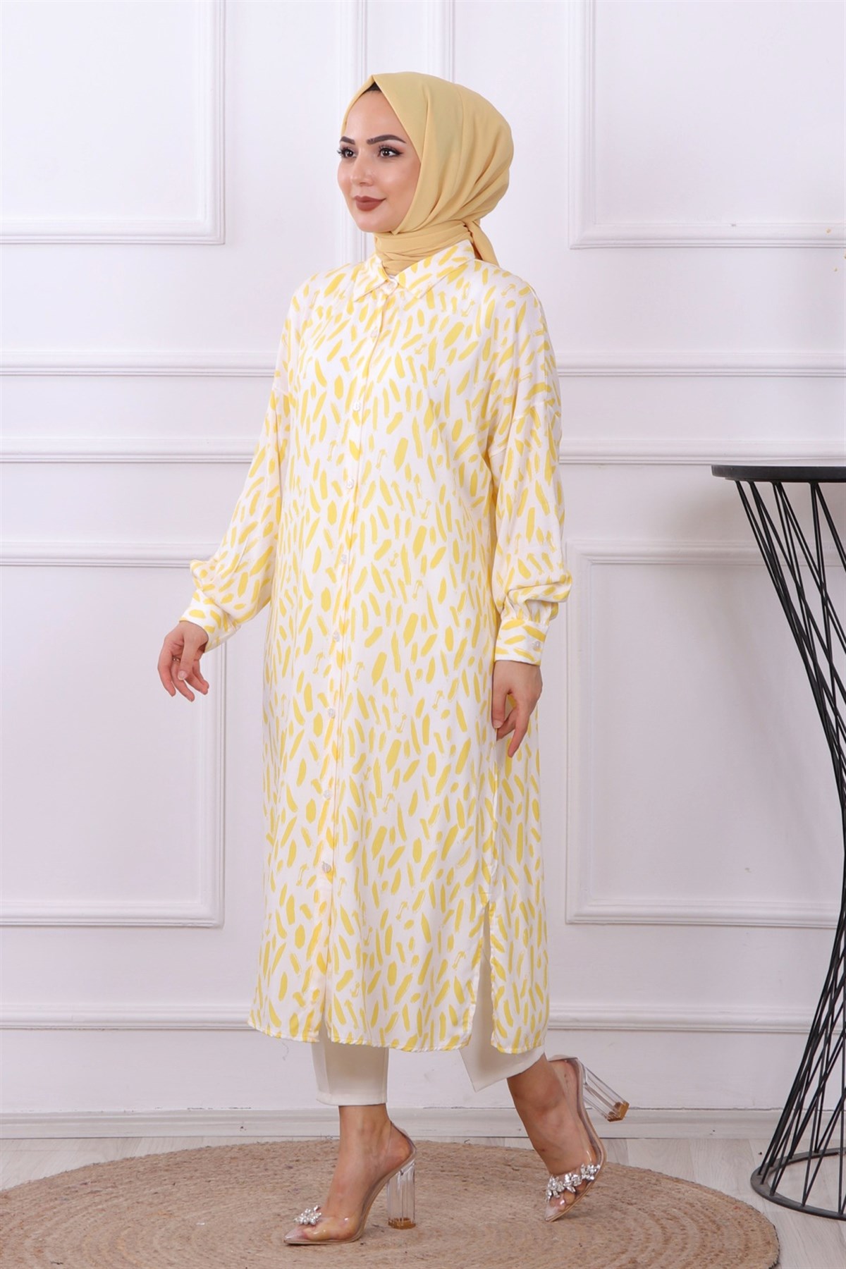 Fırça Desen Tunik Sarı