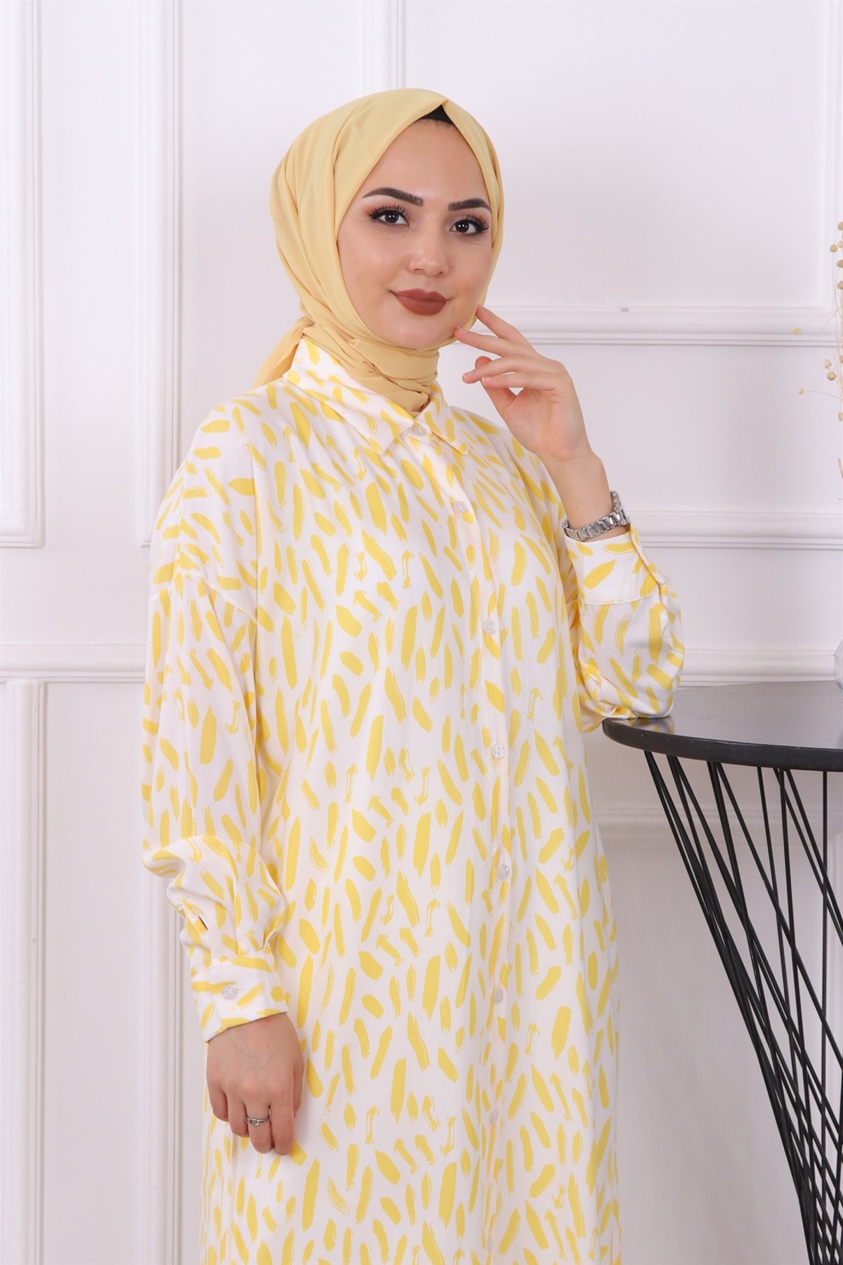 Fırça Desen Tunik Sarı
