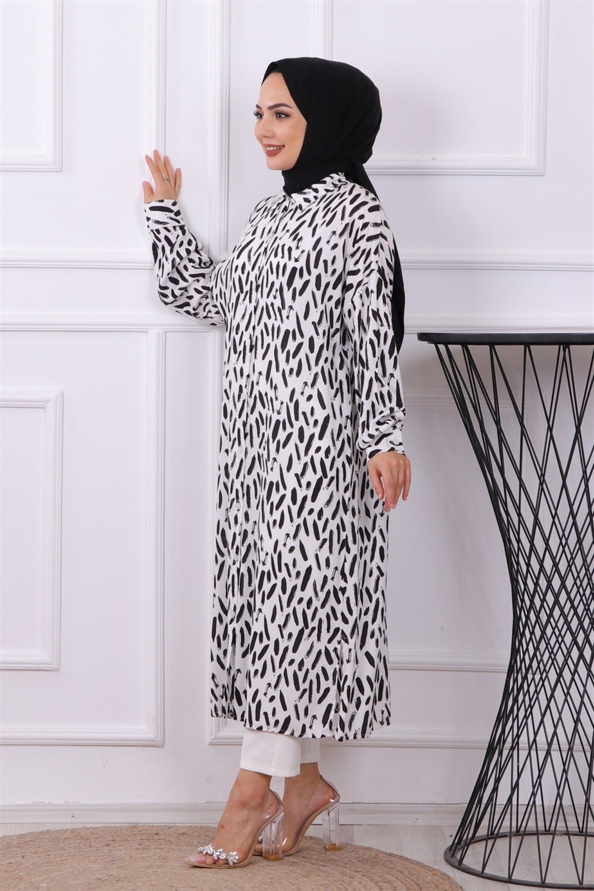 Fırça Desen Tunik Siyah