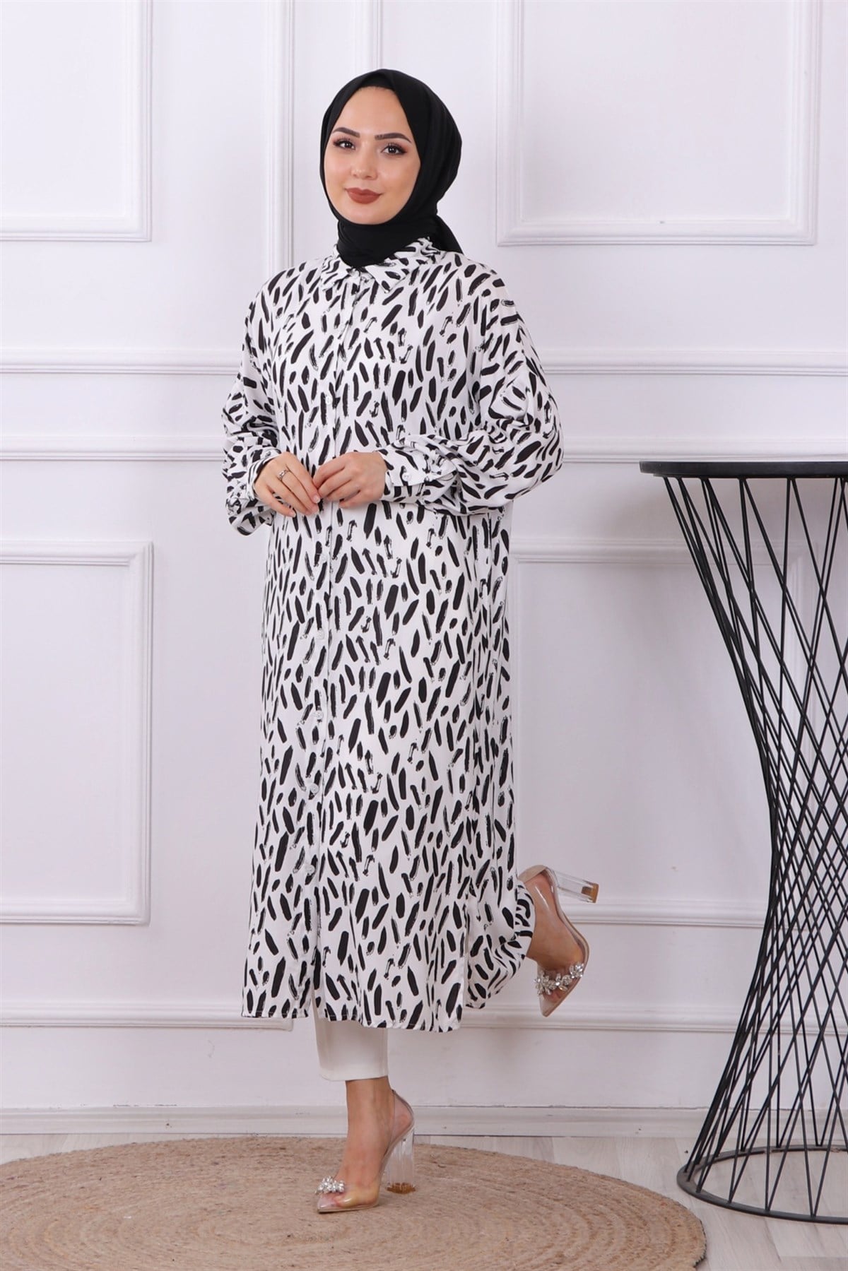 Fırça Desen Tunik Siyah