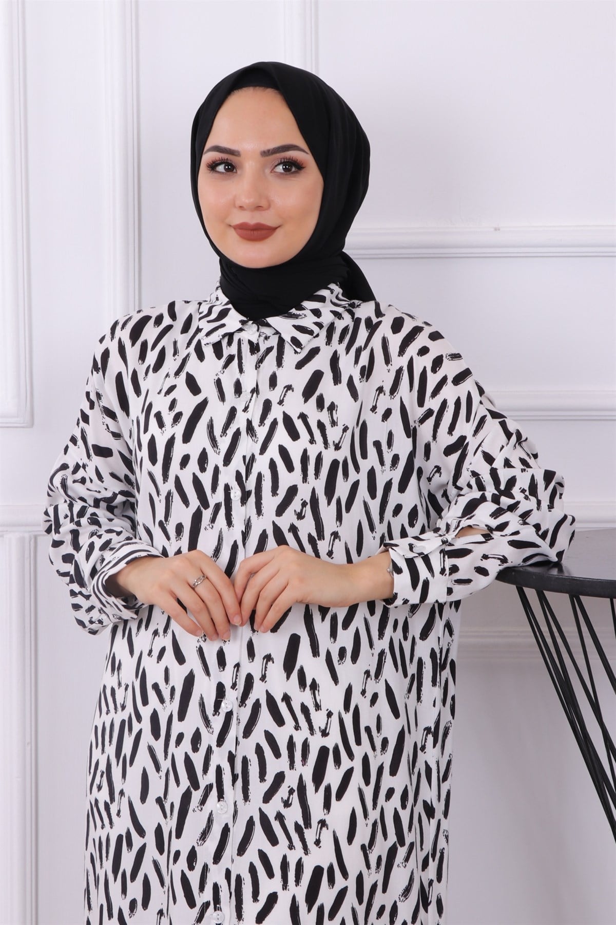Fırça Desen Tunik Siyah