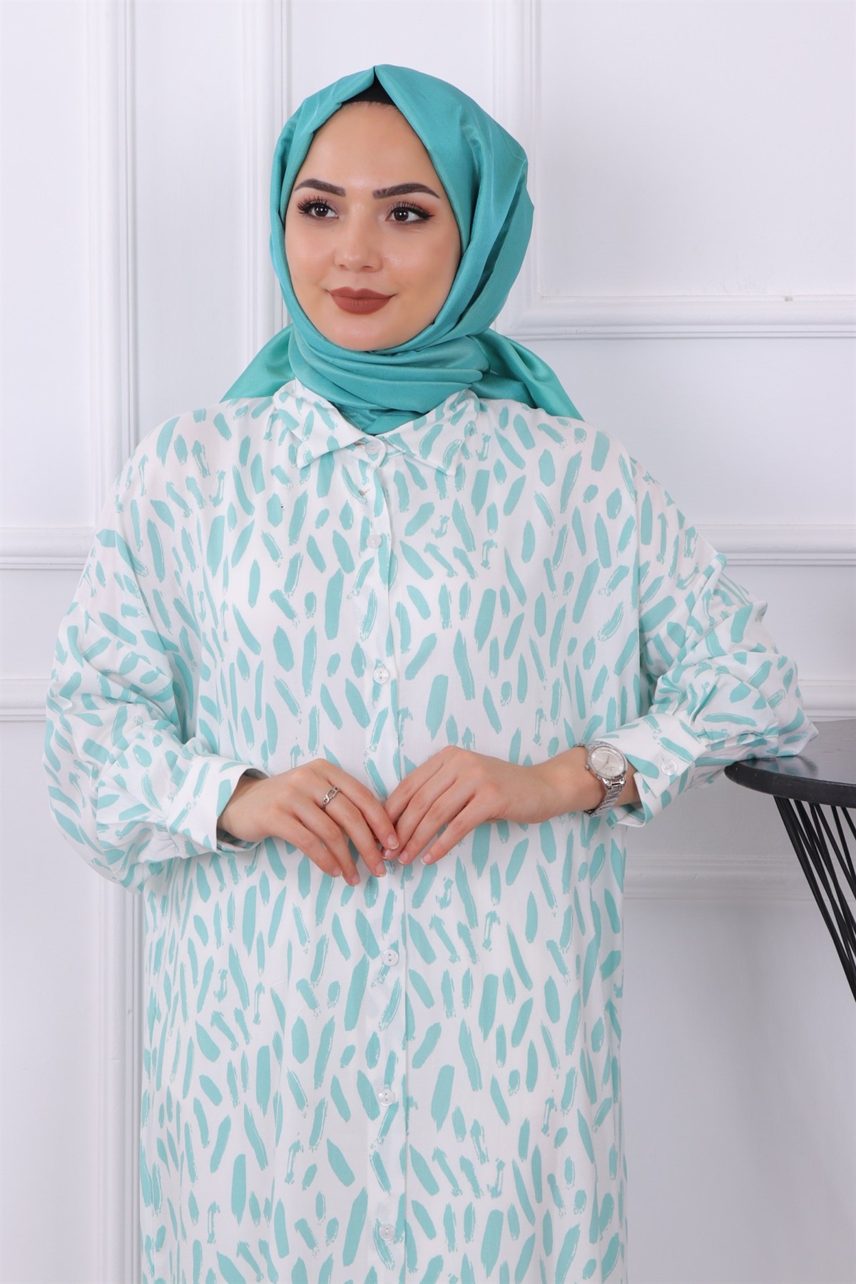 Fırça Desen Tunik Yeşil