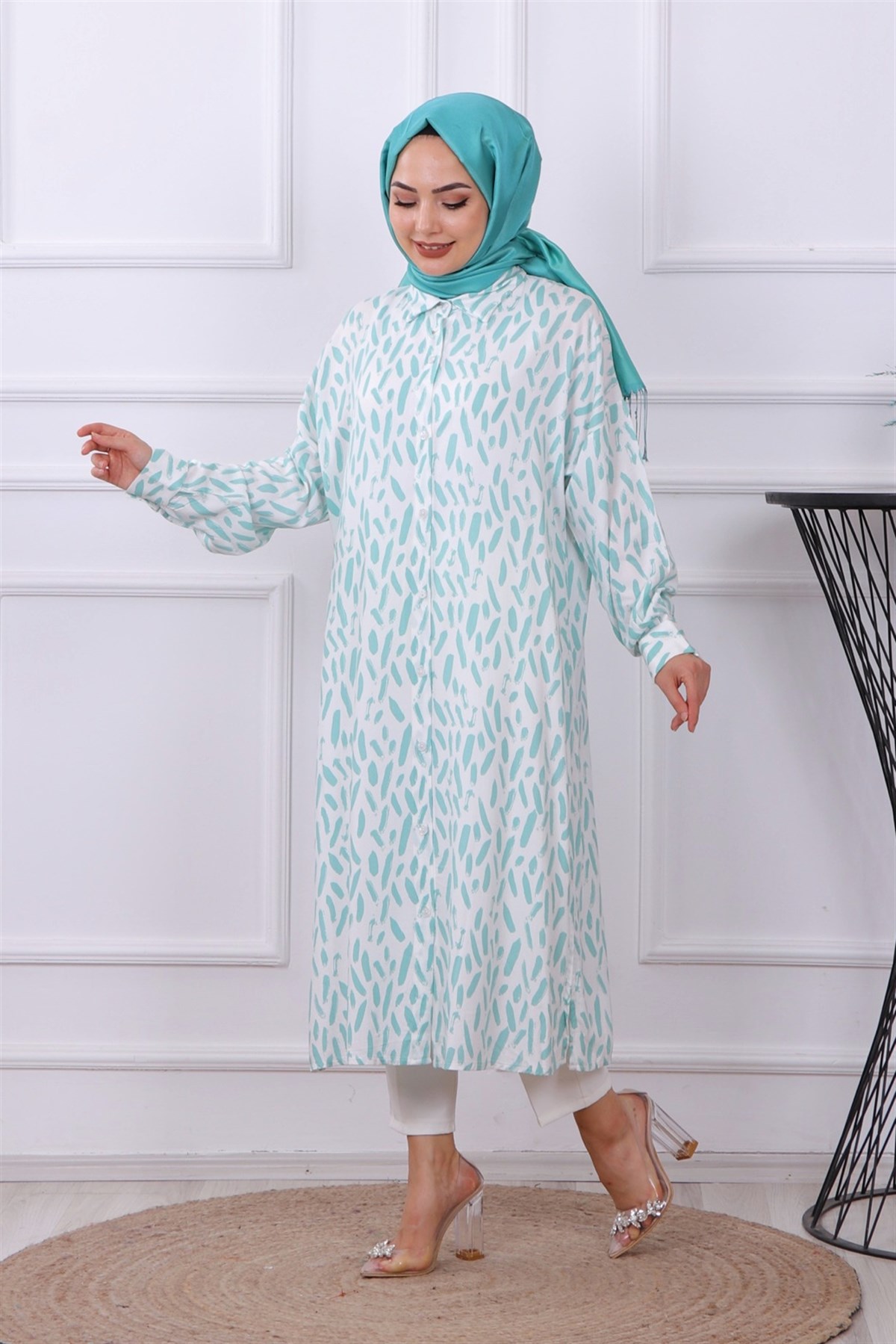 Fırça Desen Tunik Yeşil