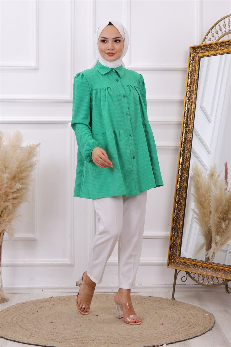 Gofre Tunik Yeşil