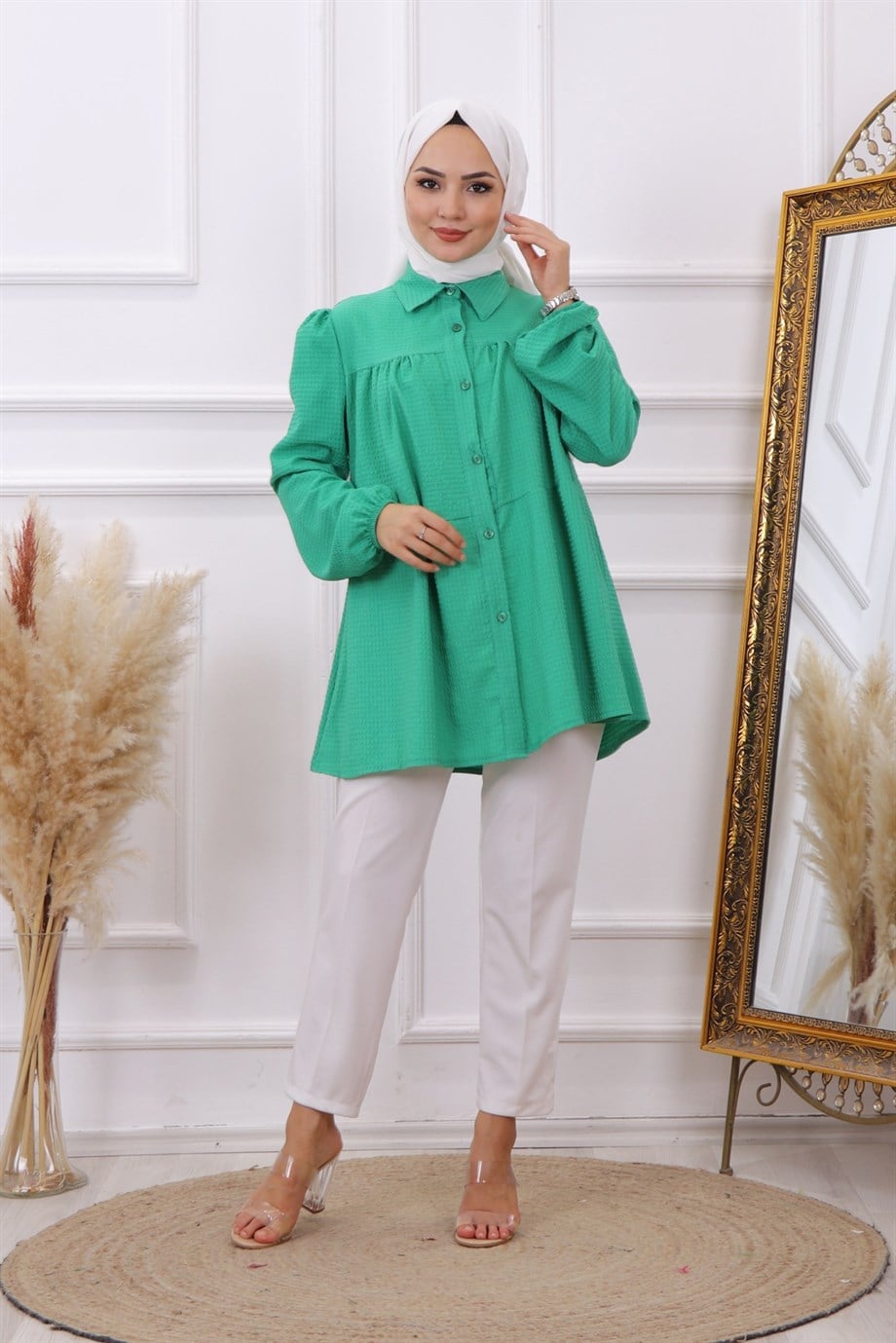 Gofre Tunik Yeşil