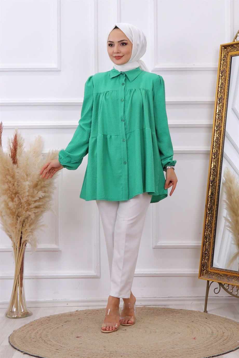 Gofre Tunik Yeşil