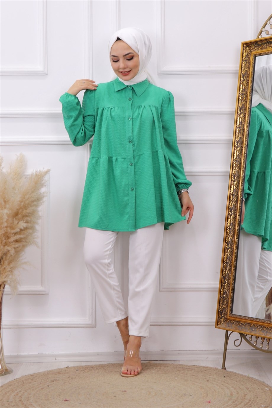 Gofre Tunik Yeşil