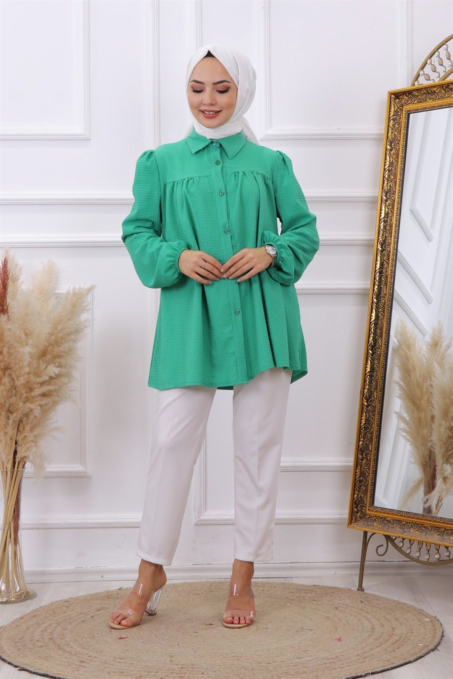 Gofre Tunik Yeşil