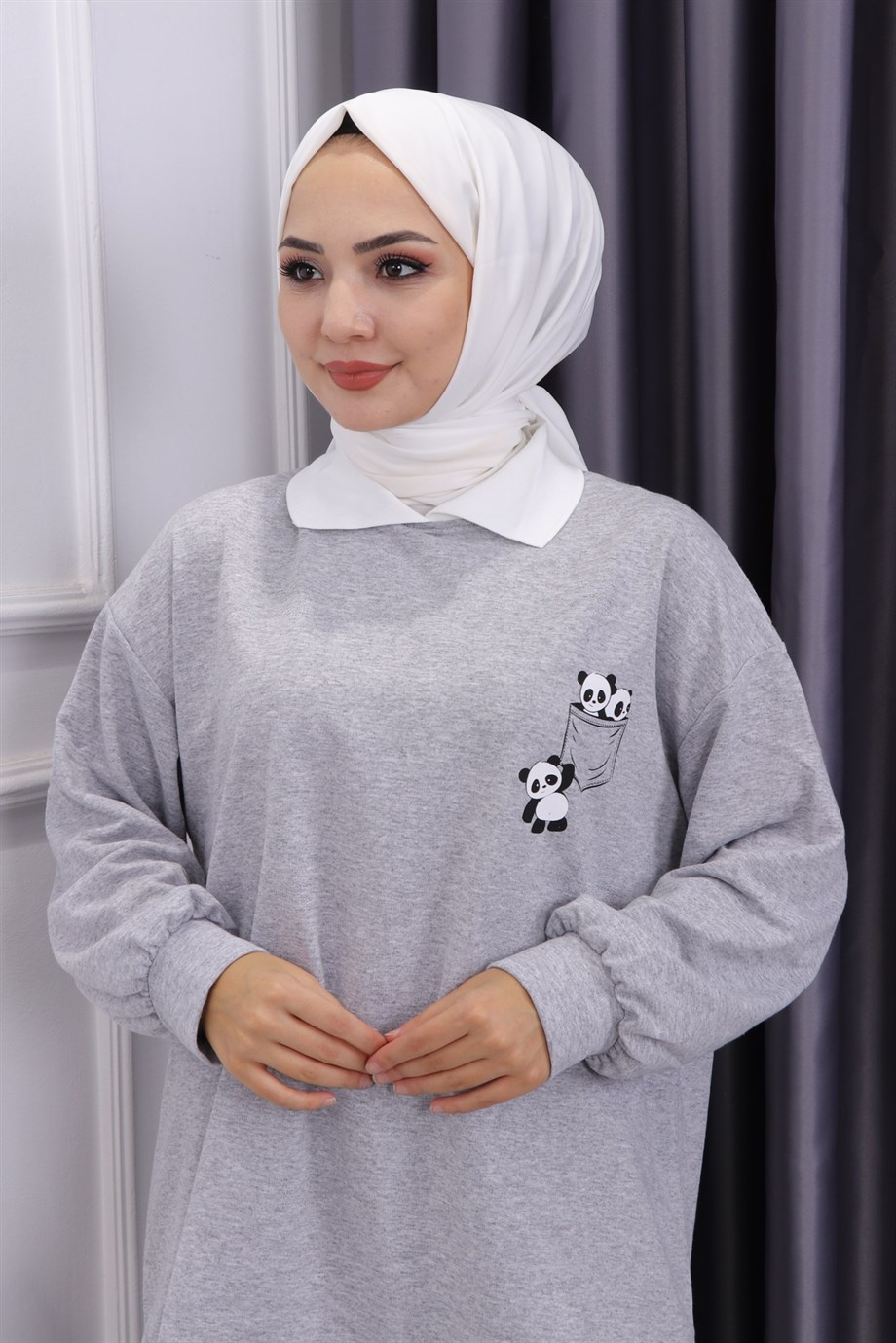 Gömlek Yaka Pandalı Sweat Gri