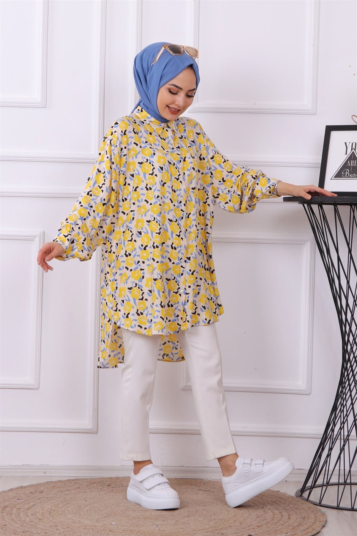 Gül Desenli Tunik Sarı