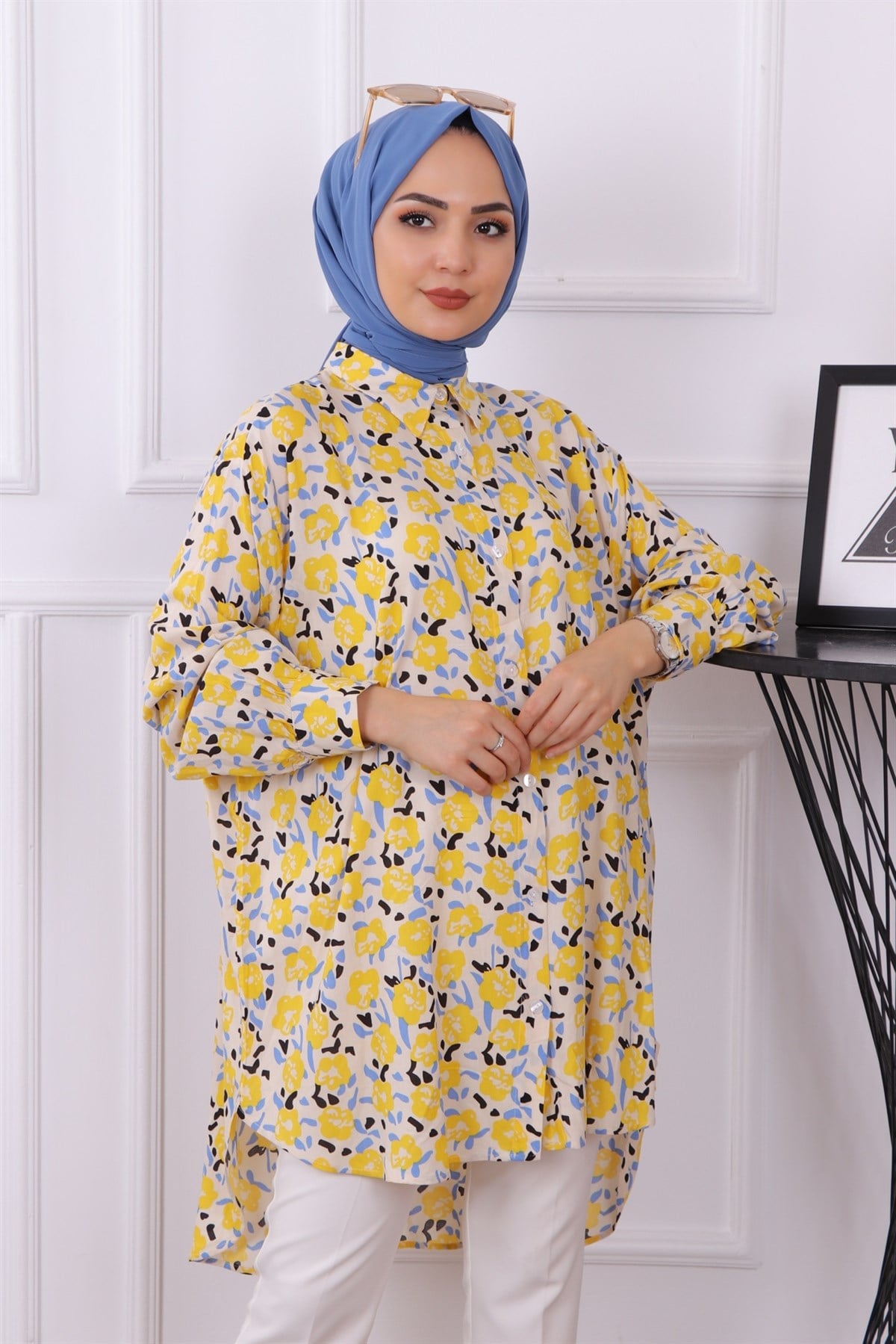 Gül Desenli Tunik Sarı