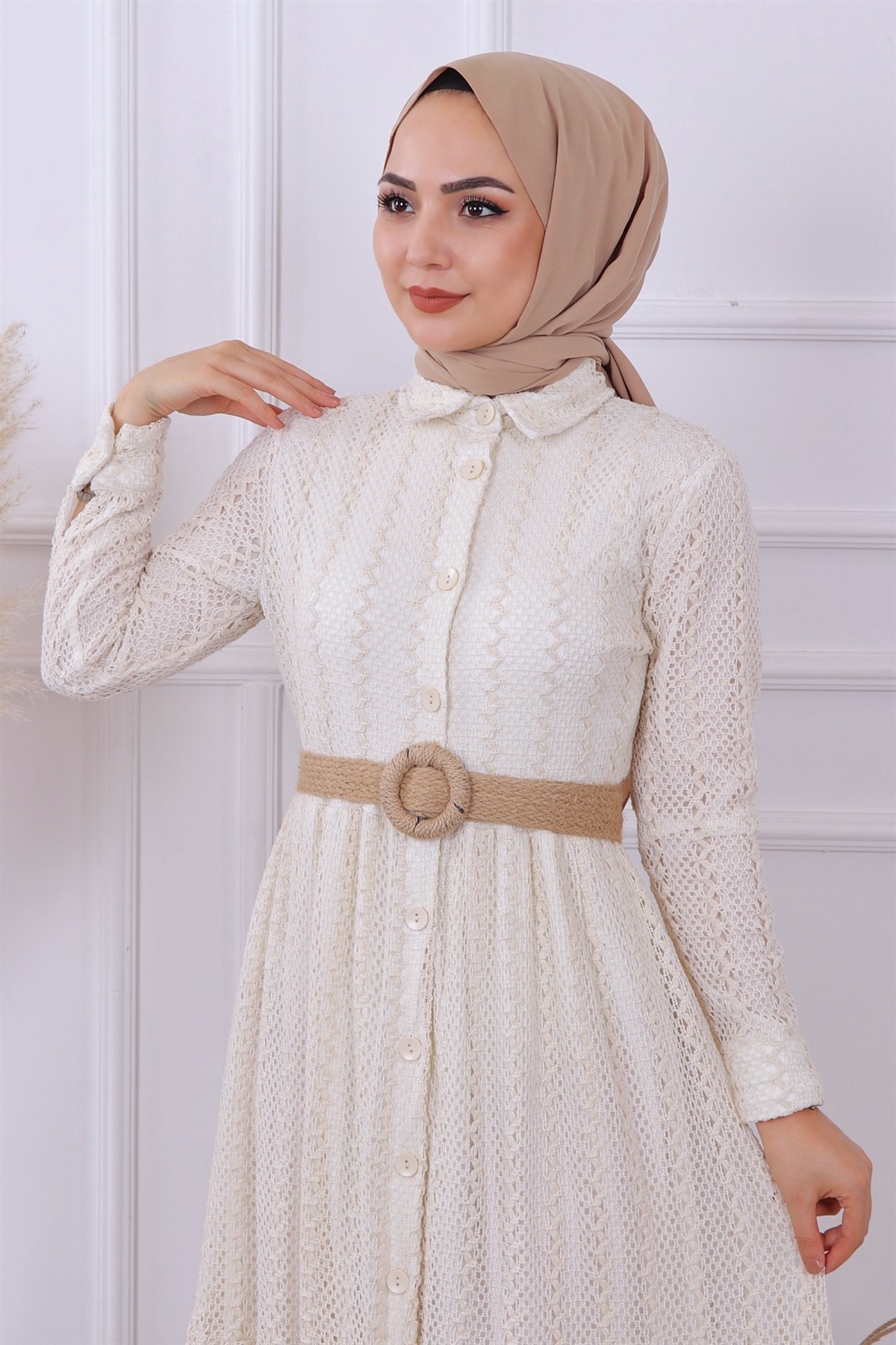 Hasır Kemer Dantel Elbise