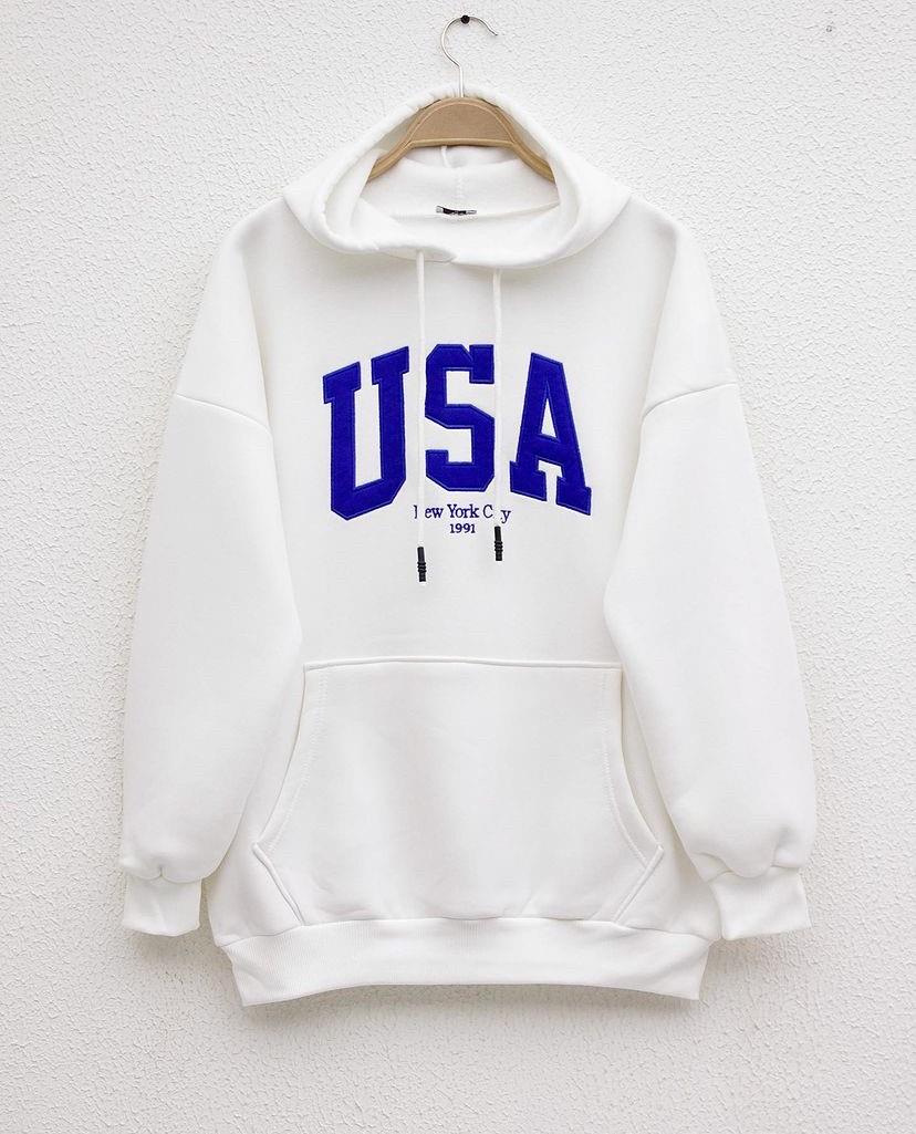 İçi şardonlu USA Yazılı Sweat Beyaz