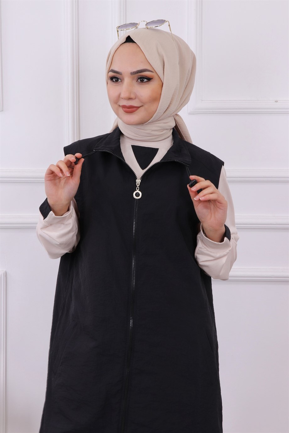 İkili Takım Yelek-Sweat Siyah -Krem