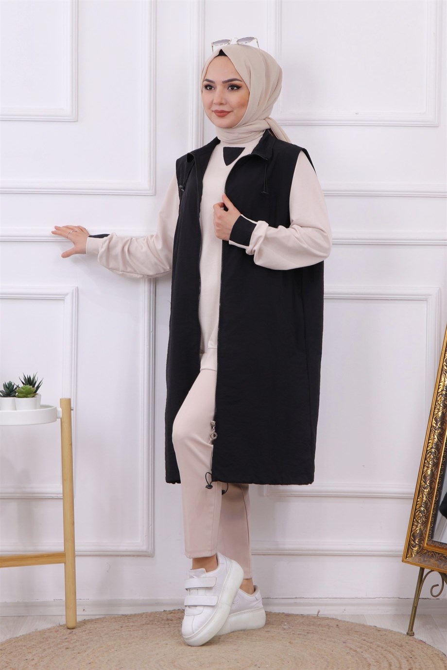 İkili Takım Yelek-Sweat Siyah -Krem