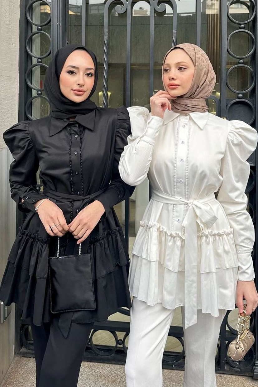 İnci Detaylı gömlek siyah