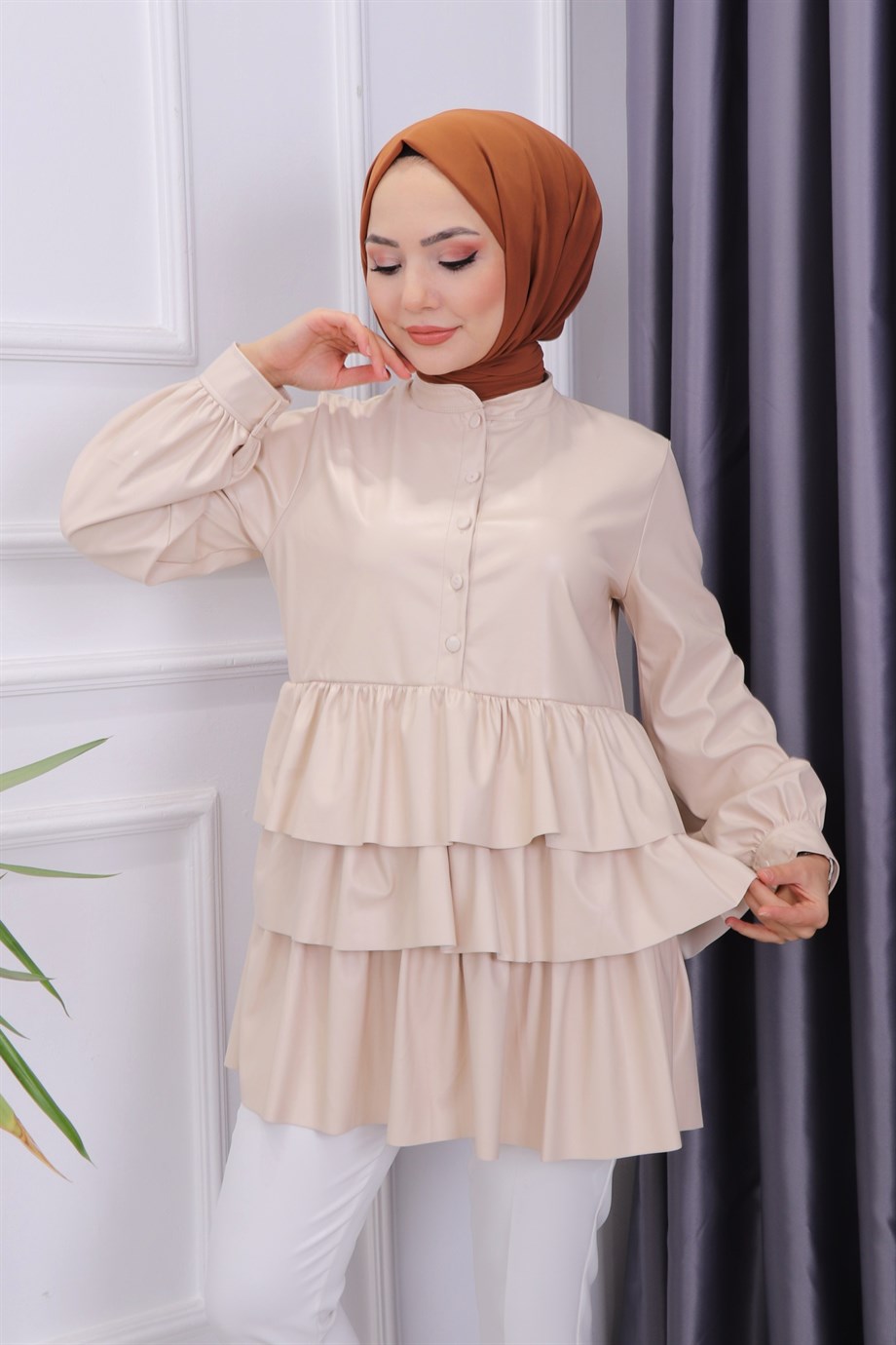 Kat Kat Deri Tunik Krem