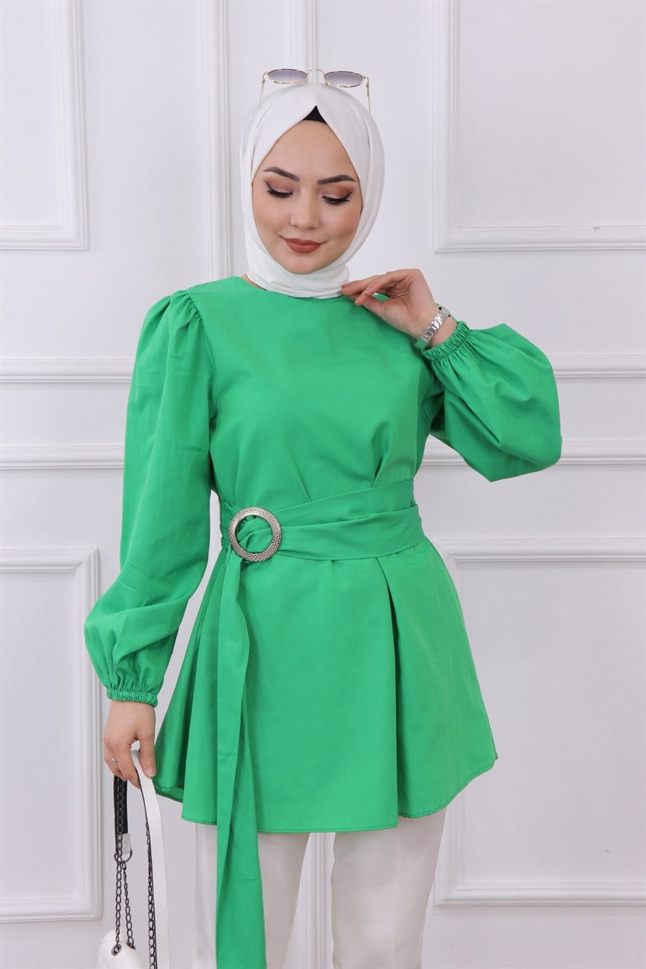 Kemeri Toka  Detaylı Tunik Yeşil