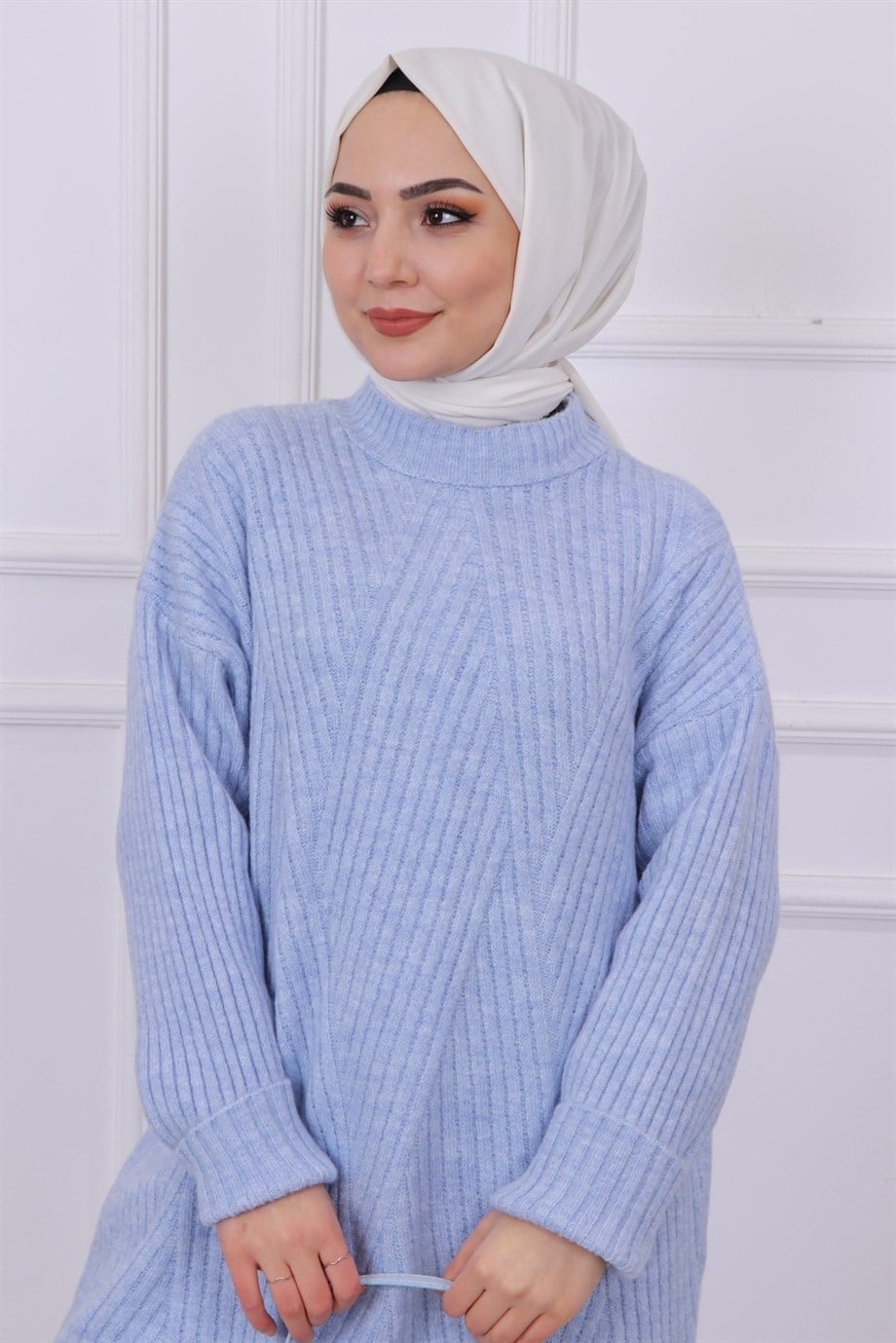 Kendinden Desenli Tunik Bebe Mavisi