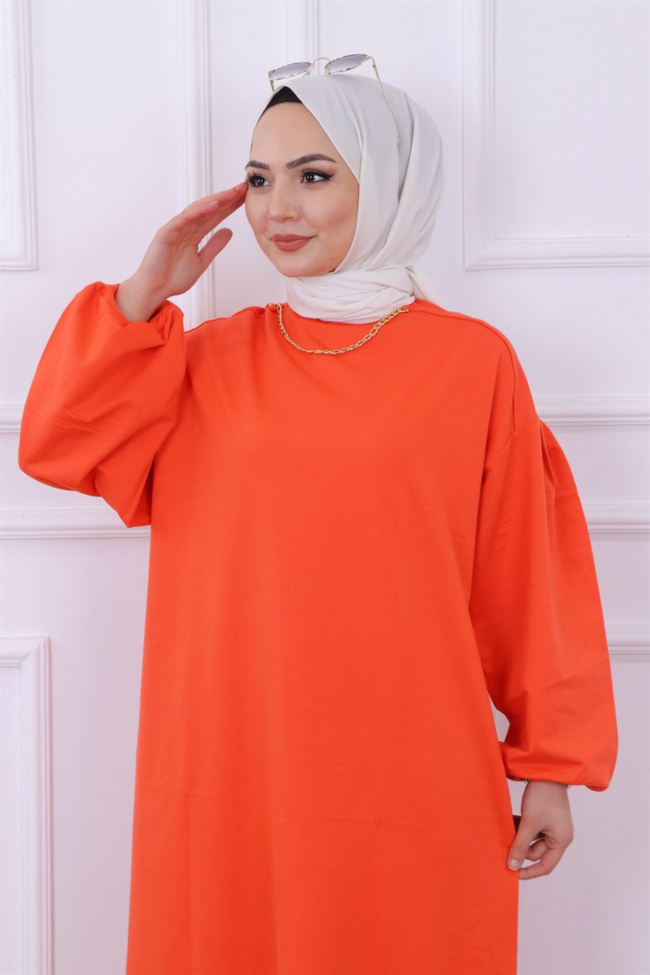 Kendinden Kolyeli Sweat Elbise Turuncu
