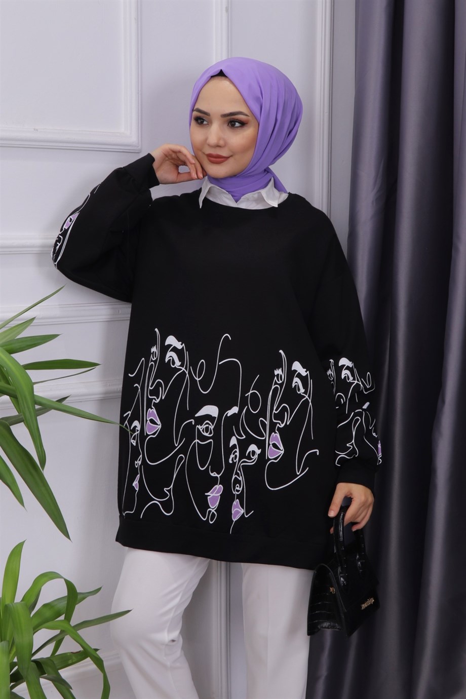 Kız Baskılı Sweat Siyah 